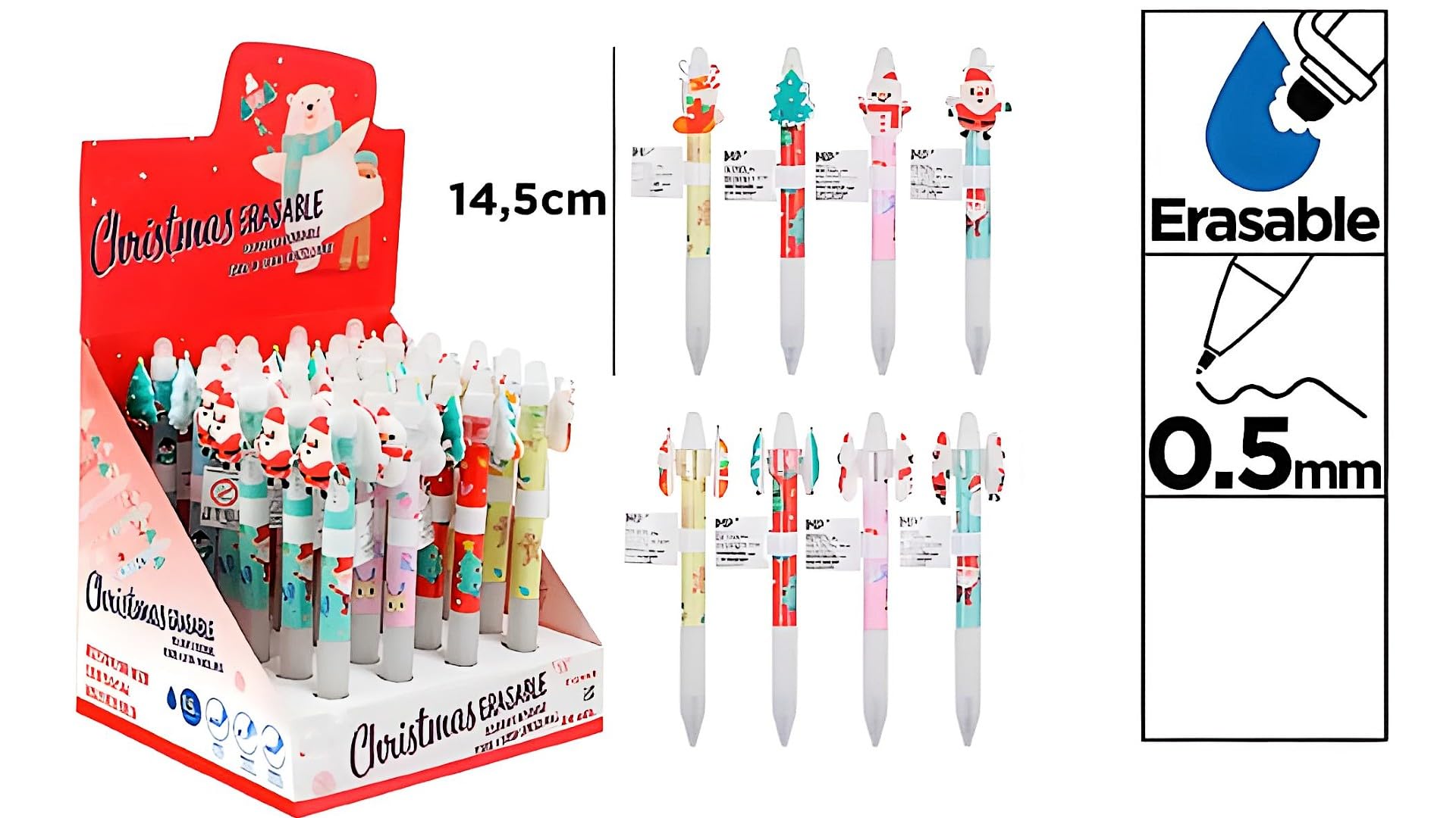Bricoloco - Collection complète de 4 stylos effaçables fantaisie - Édition spéciale Christmas - Pointe 0,5 mm - Écriture fine - Lot de 4 stylos effaçables - Lot de 6