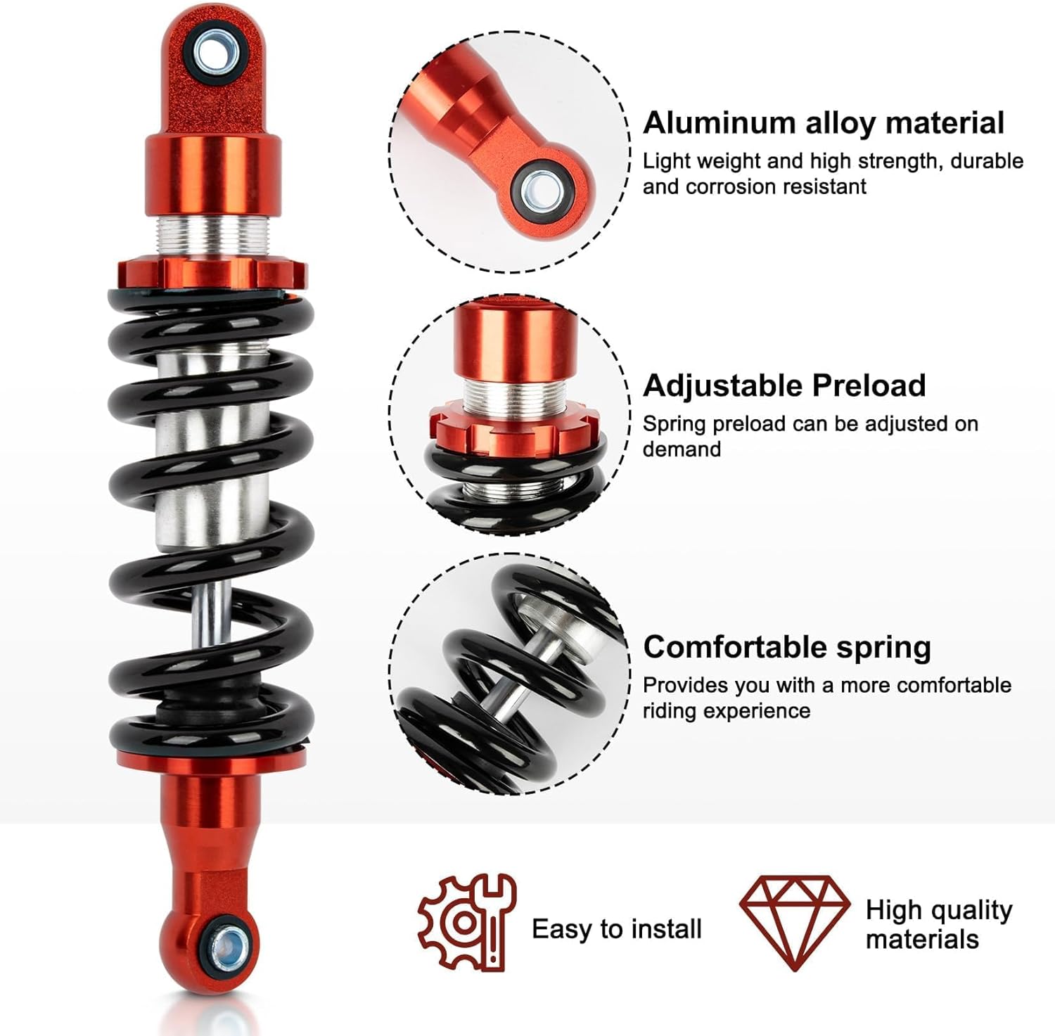 260mm Adjustable Motorcycle Rear Shock Absorber Suspension - PSLER 10.2" Shock 1000LBS for Dirt Pit Bike for Pw80 Apollo Stomp WPB M2R Lucky 50cc 70cc 90cc 110cc 125cc 150cc Ssr 125 Crf50