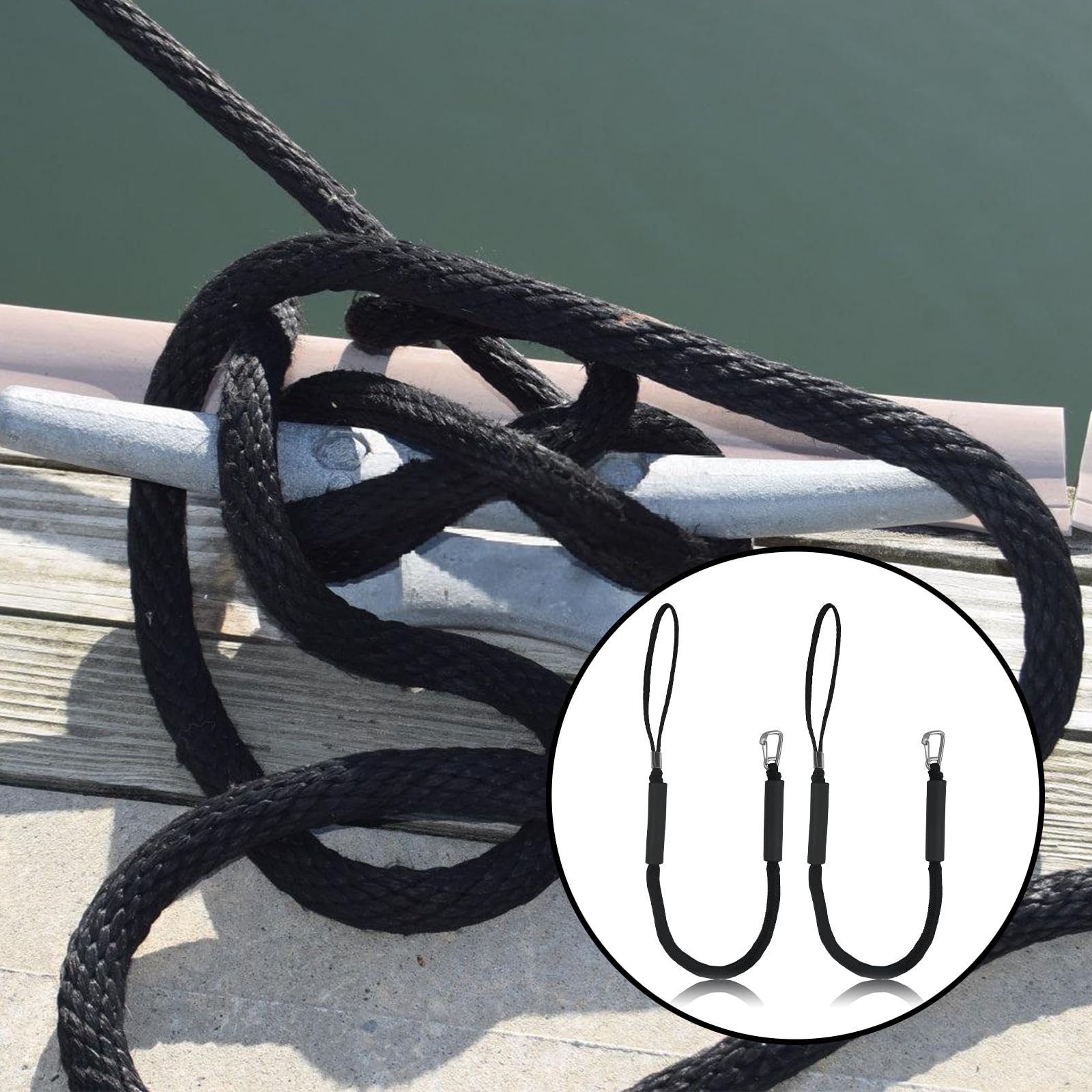 2 pezzi corda per ormeggio barche, accessori per barche, kayak, jet ski, pontoon, canoa, 4 piedi, nero
