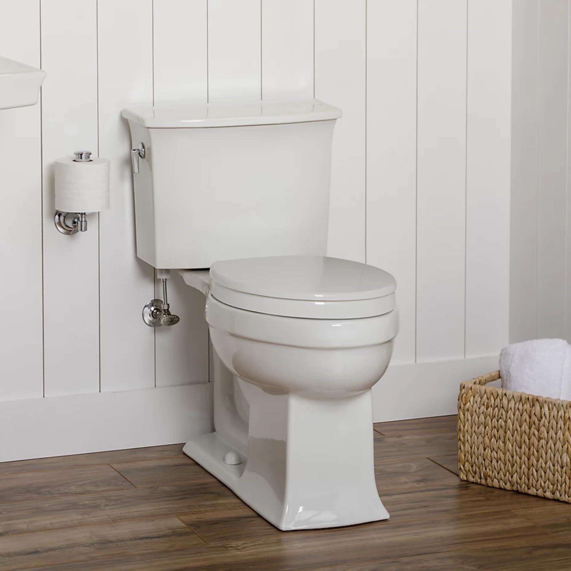 Bemis Pure Care 500 WC-Sitz mit Absenkautomatik, 5 cm erhöhter Toilettensitz, verstellbare Kunststoffscharniere, weißer Duroplast-Toilettensitz, Ultra-Fix einfacher WC-Sitz