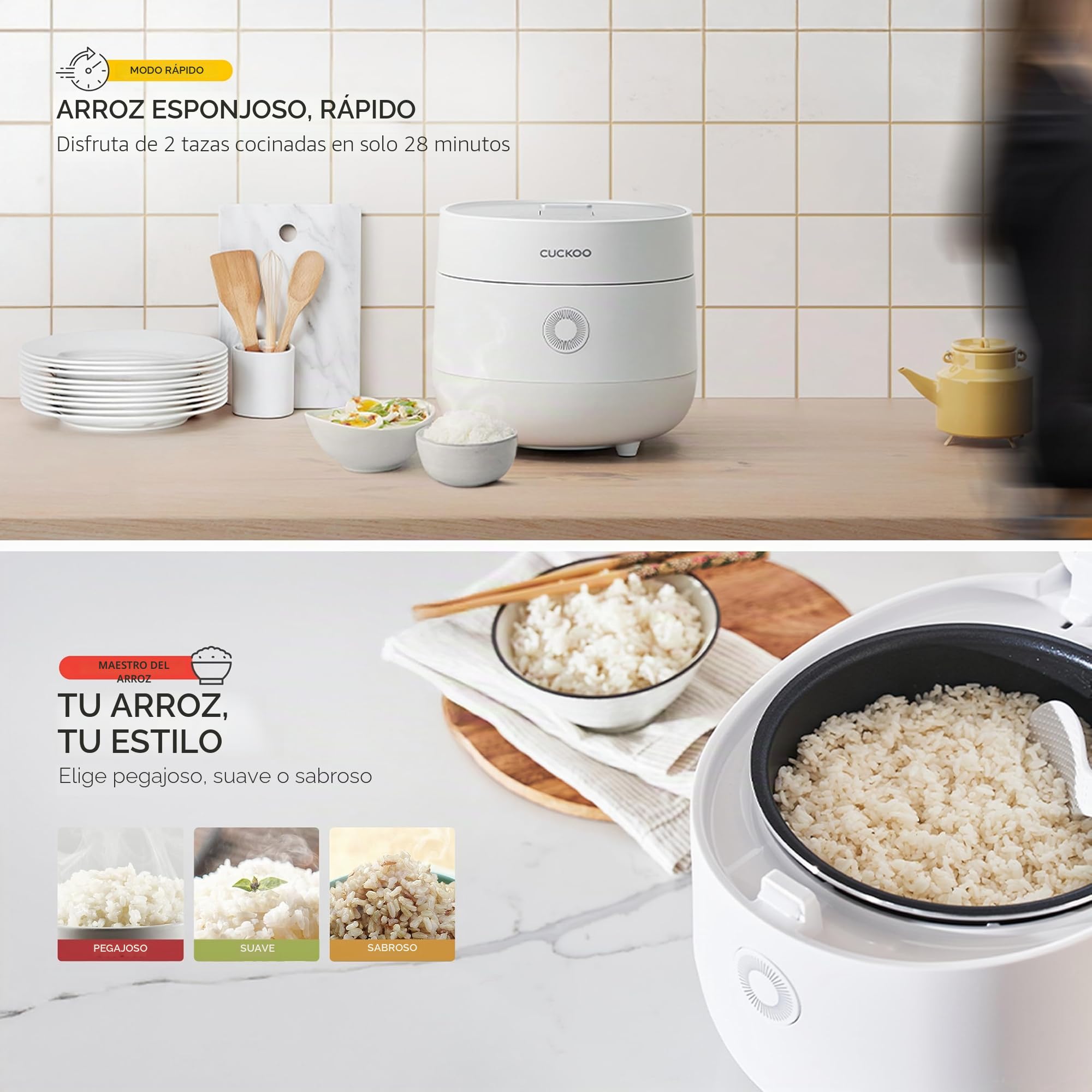 CUCKOO CR-0675FW Arrocera Micom de 6 tazas (sin cocinar) y 12 tazas (cocinada) con olla interior antiadherente, 13 modos de menú, visualización LCD, tecnología lógica difusa, limpieza automática