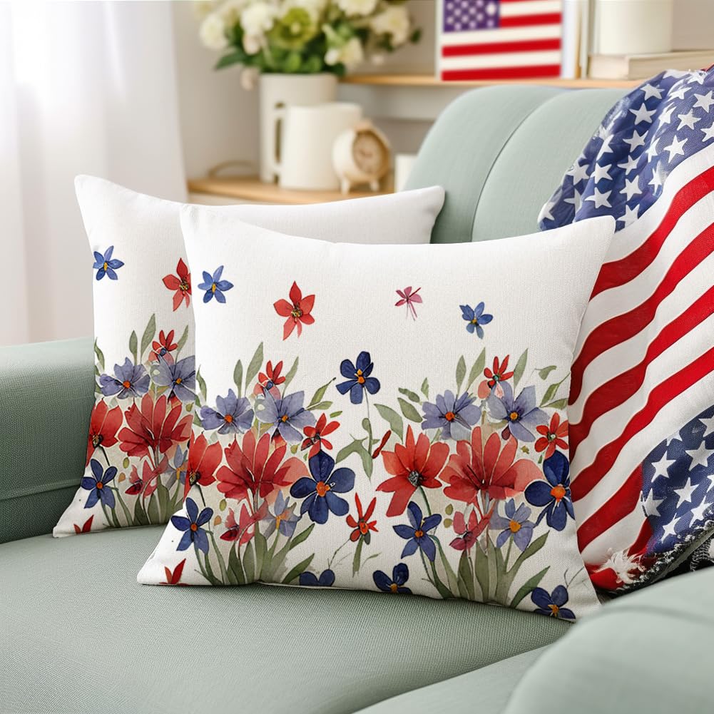OPULANE 4th Of July Patriotic Pillow Covers - Set Of 4, 18x18 Inch, Stars & Stripes Design, Machine Washable