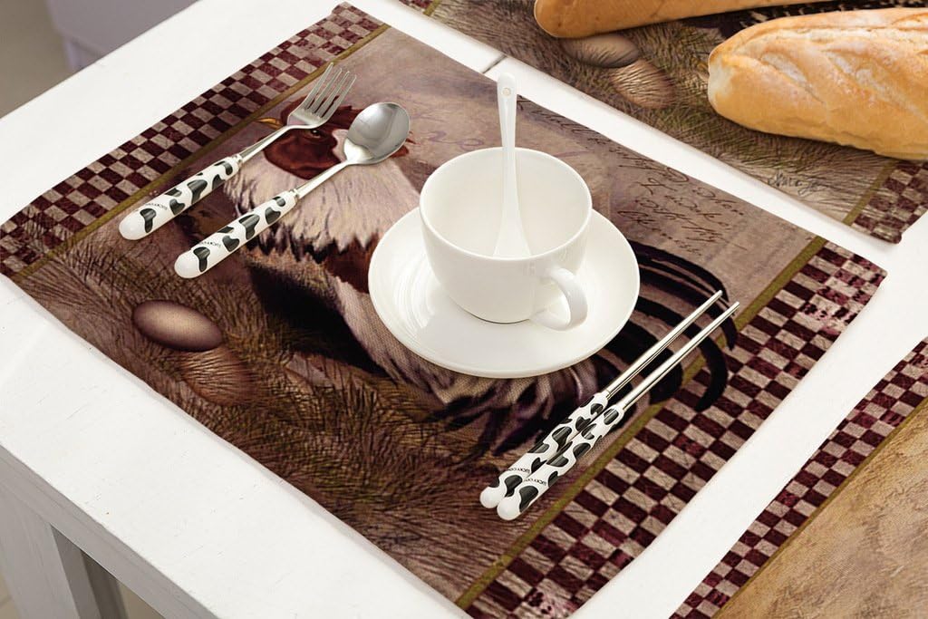 Flash Deals - 60% OFF HACASO 7 Pieces Cotton Linen Placemats Oil Painting Rooster Pattern Dining Table Mats(3)