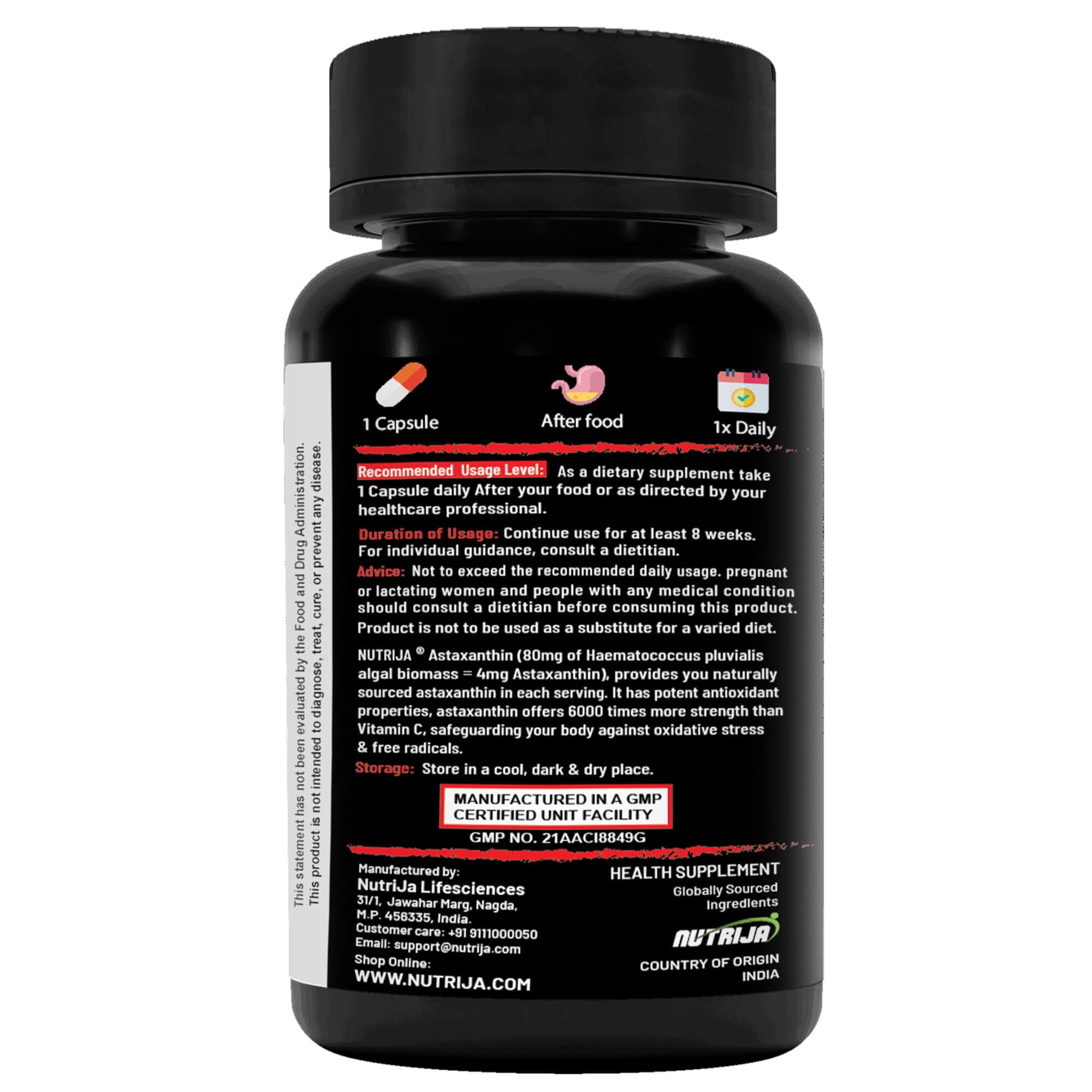 NutriJa Naturally Sourced Astaxanthin 4mg with Grape Seed Extract - 60 Veg Capsules | Powerful Antioxidant for Eye Health, Skin Care & Immunity 1