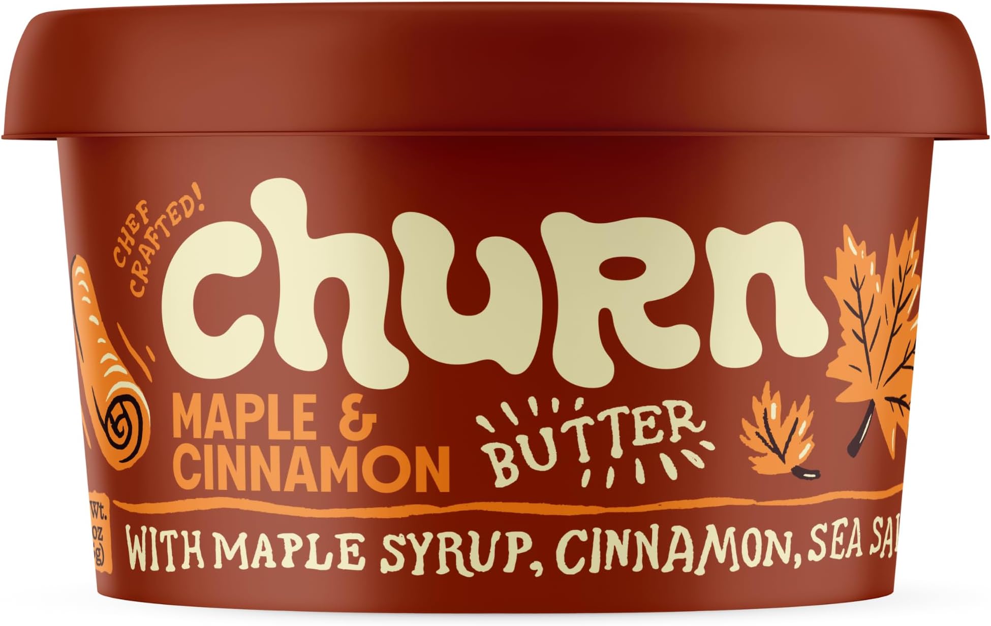 Churn Maple & Cinnamon Butter, Flavored Butter Churned with Organic Grass Fed Butter (5.5oz, Pack of 2) - Non-GMO, Hormone-Free, Compound and Finishing Butter, Yellow