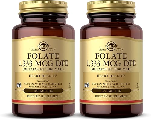 Solgar Folato 1,333 mcg DFE (Metafolin 800 mcg) - 100 tabletas, paquete de 2 - Vitamina prenatal - Sin OMG, sin gluten, sin lácteos, Kosher - 200