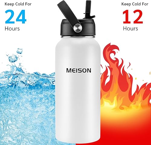 Miniatura 5 de Botella de agua deportiva de 1 litro con aislamiento y pajita, reutilizable, boca ancha, aspiradora de acero inoxidable 188, doble pared, sin BPA