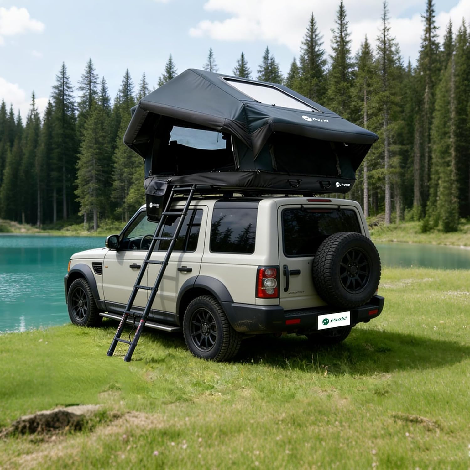 TentHome Tente de Toit pour Voiture 2-3 Places Imperméable, Tente de Camping Faciles à Installer, Tente Gonflable en Coton et Polyester pour SUV Van Fourgon Camion (avec Auvent)