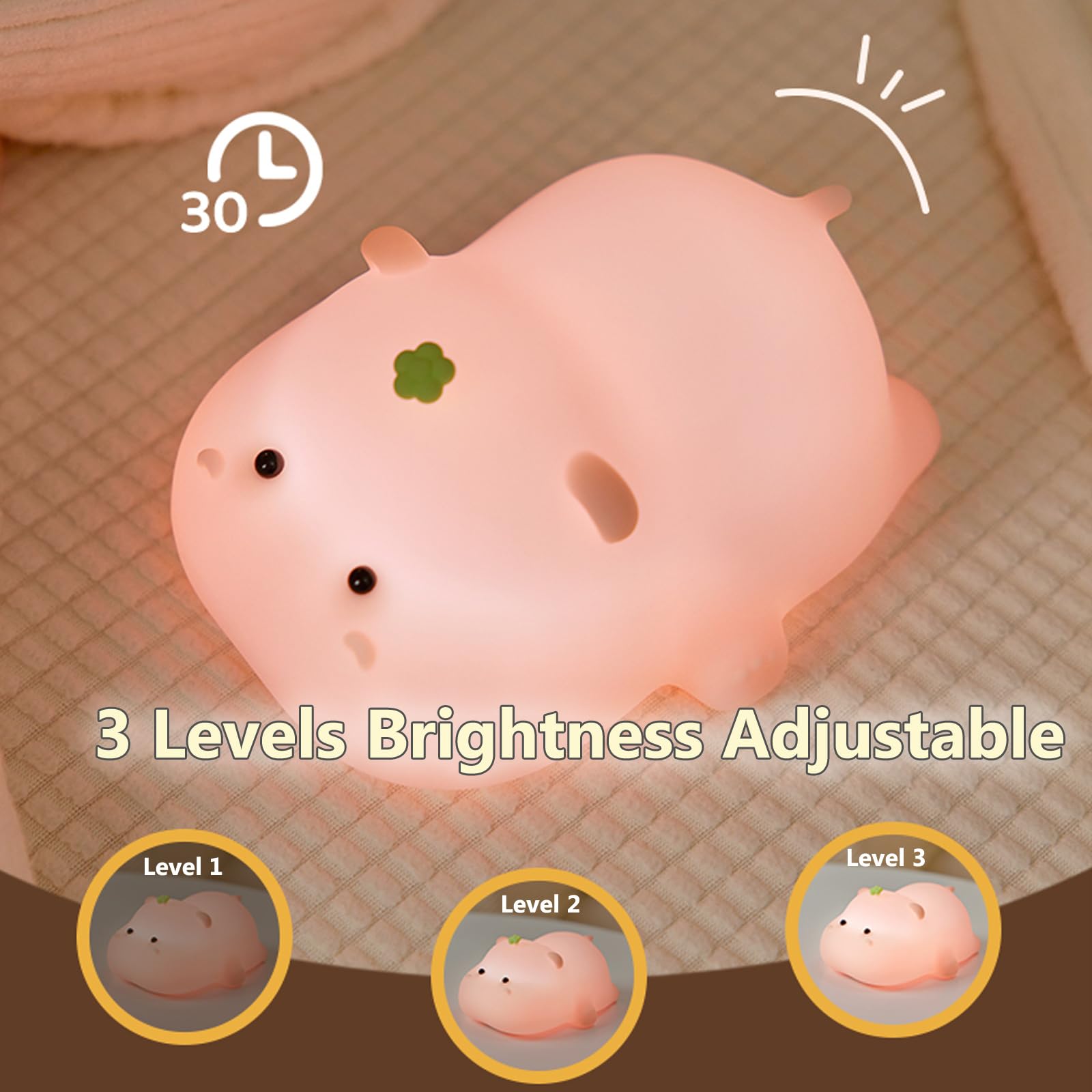 Niedliche Cartoon-Kinderzimmer-Nachtlichter, Tier-Design, sicheres Silikon, weiche LED-Kinderzimmerlampe für Kleinkinder, Raumdekoration (Hippo)