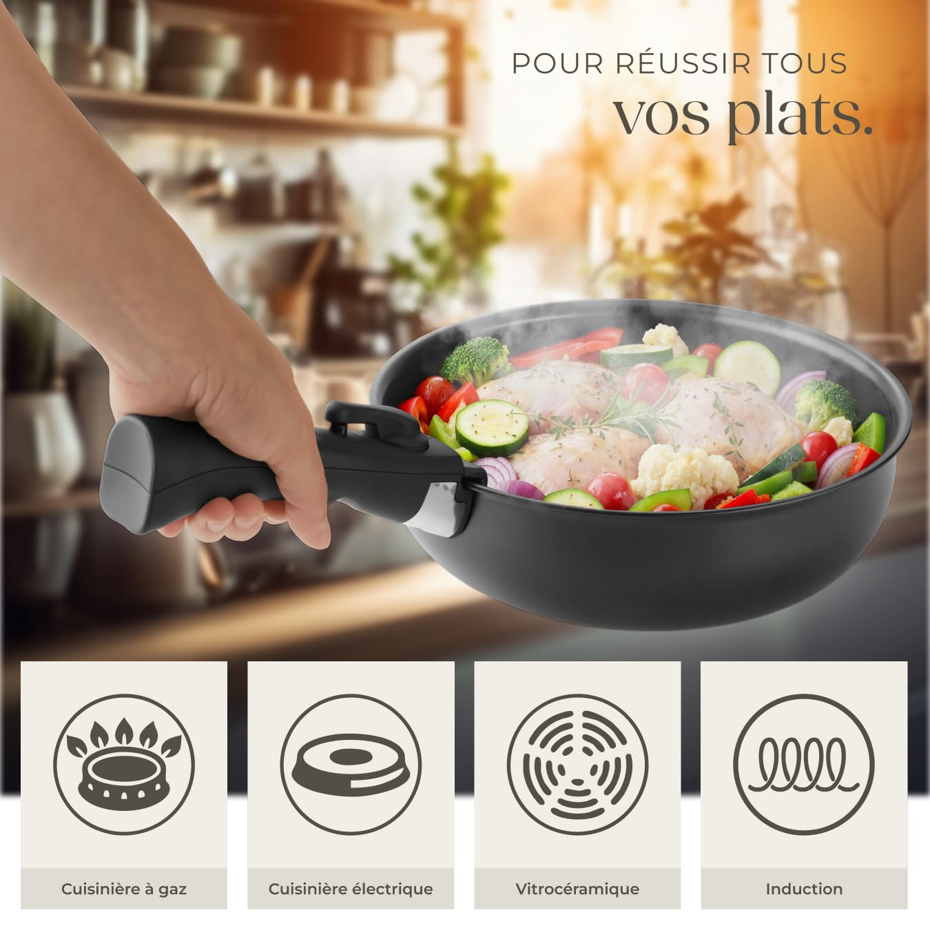 tectake® Batterie de cuisine 17 pcs, 2 Casseroles, 3 Poêles à frire, 1 Poele à griller, 4 couvercle casserole, 5 protège Casseroles Batterie de cuisine Induction, Cuisinère gaz, Vitrocéramique, Noir