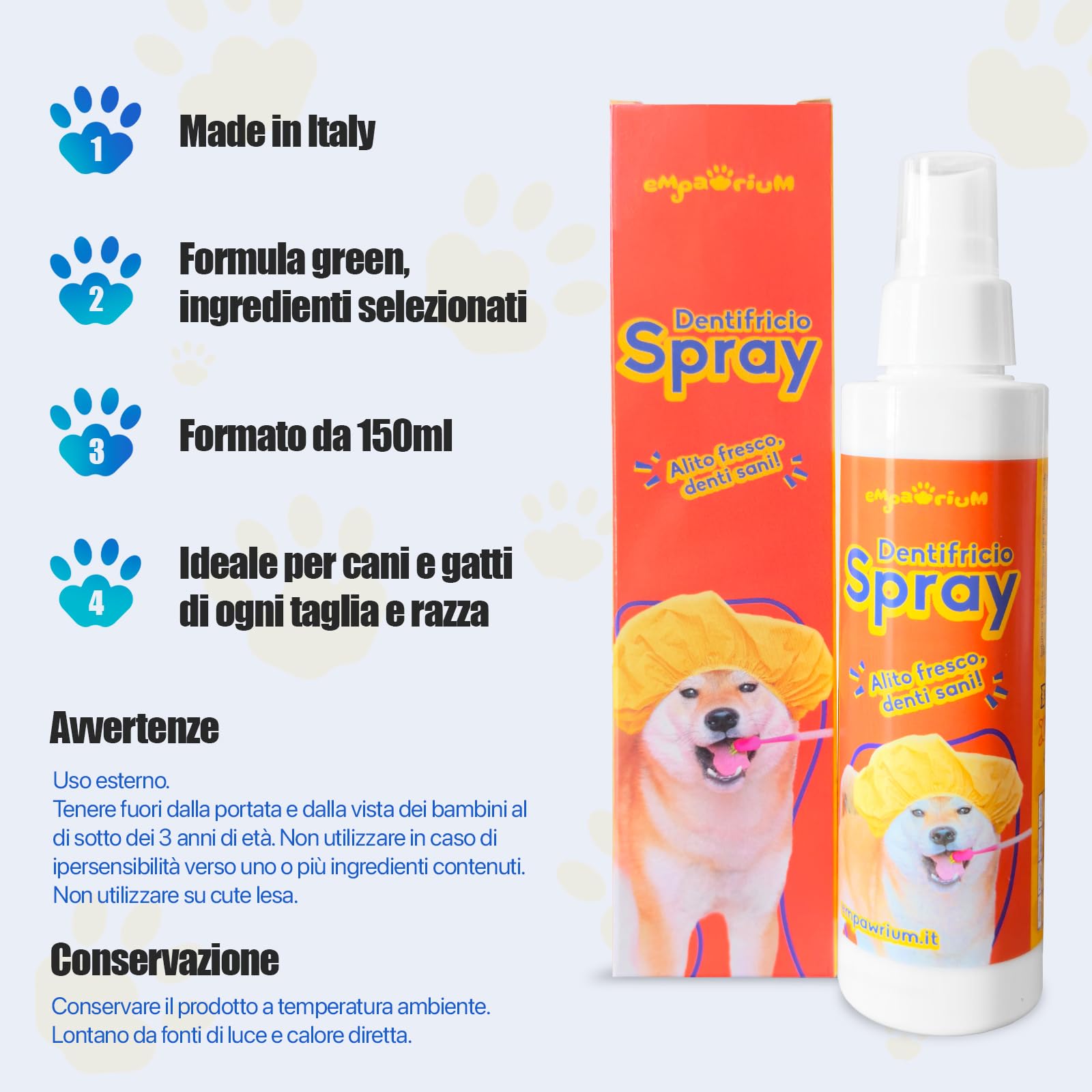 Dentifricio per Cani Spray 150 ml Made in Italy - STOP ALITOSI, Igiene Orale Profonda con Aloe Vera e Menta