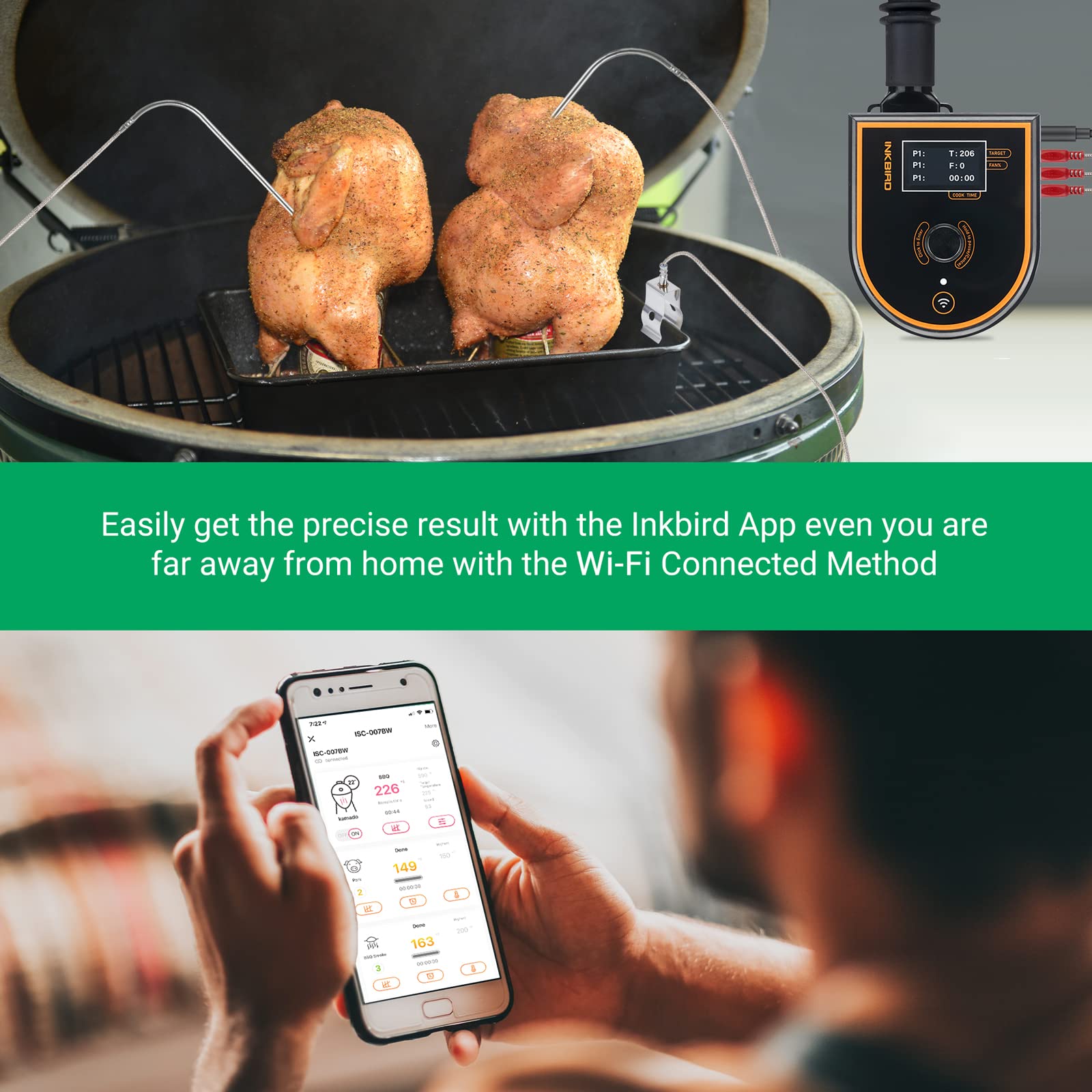 Inkbird Grillgebläse ISC-007BW, Grillventilator für Temperaturüberwachung mit automatisch einstellbarer Gebläsedrehzahl, Charcoal Grillthermometer, Kompatibel mit Kamado Joe, Big Green Egg und Kettle.