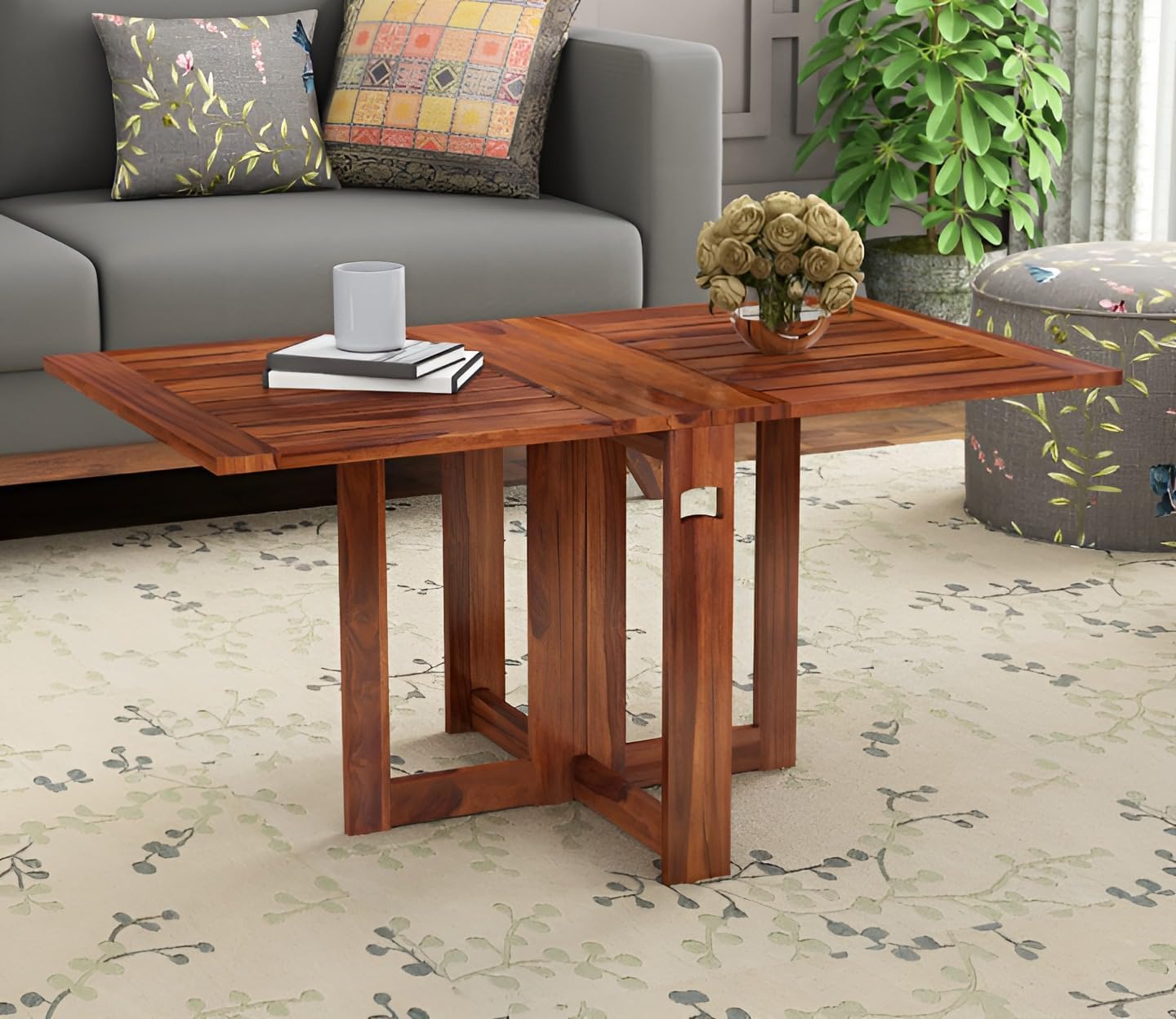 Solid Wood Folding Coffee Table for Living Room | Wooden Foldable Center Table for Office & Home Furniture (Natural Finish)-image-47