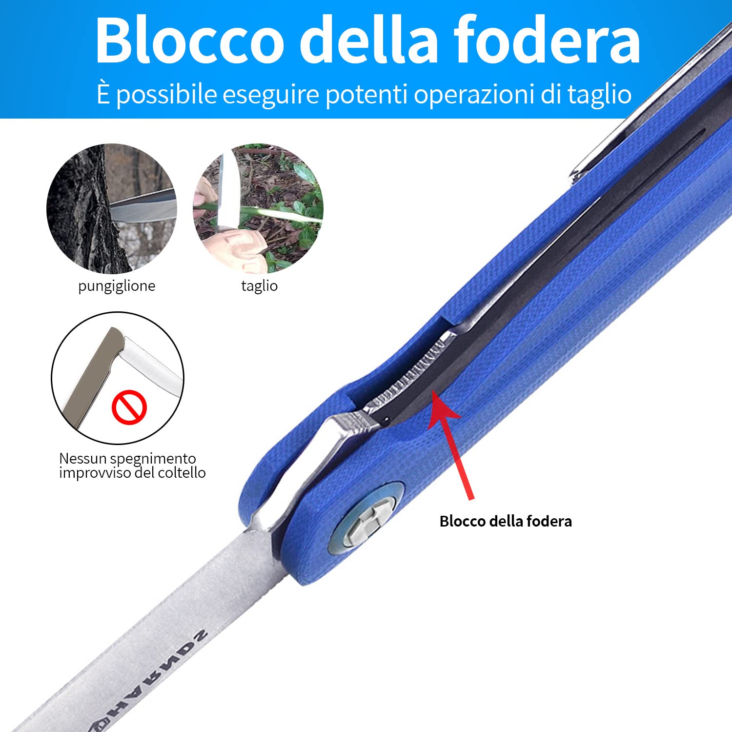 HARNDS Wind Coltello Pieghevole Tascabile Lama in Acciaio Sandvik con Manico G10, Coltello Serramanico Integrato Cuscinetto a Sfere per Caccia, Campeggio, Sopravvivenza(Blu)