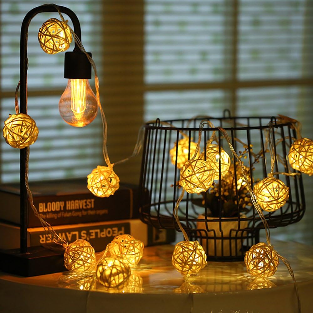 HOPET Globe Rattan Ball String Lights, 20 LED USB Powered Starry Fairy Strand Lights for Christmas Tree Decoration Indoor Bedroom Patio Lawn Home, Party (10 Feet, Warm White)