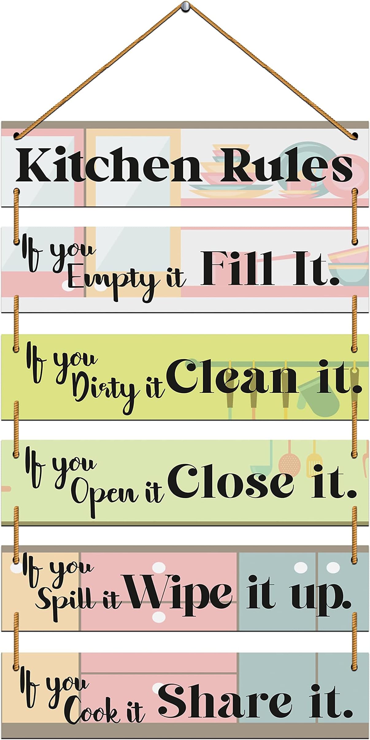 Indianara Set of 6 Kitchen Rules Wall Hanging MDF Decorative Wall Art for Living room | Bedroom | Home Décor | Office | Gift Plaques (4656WH)