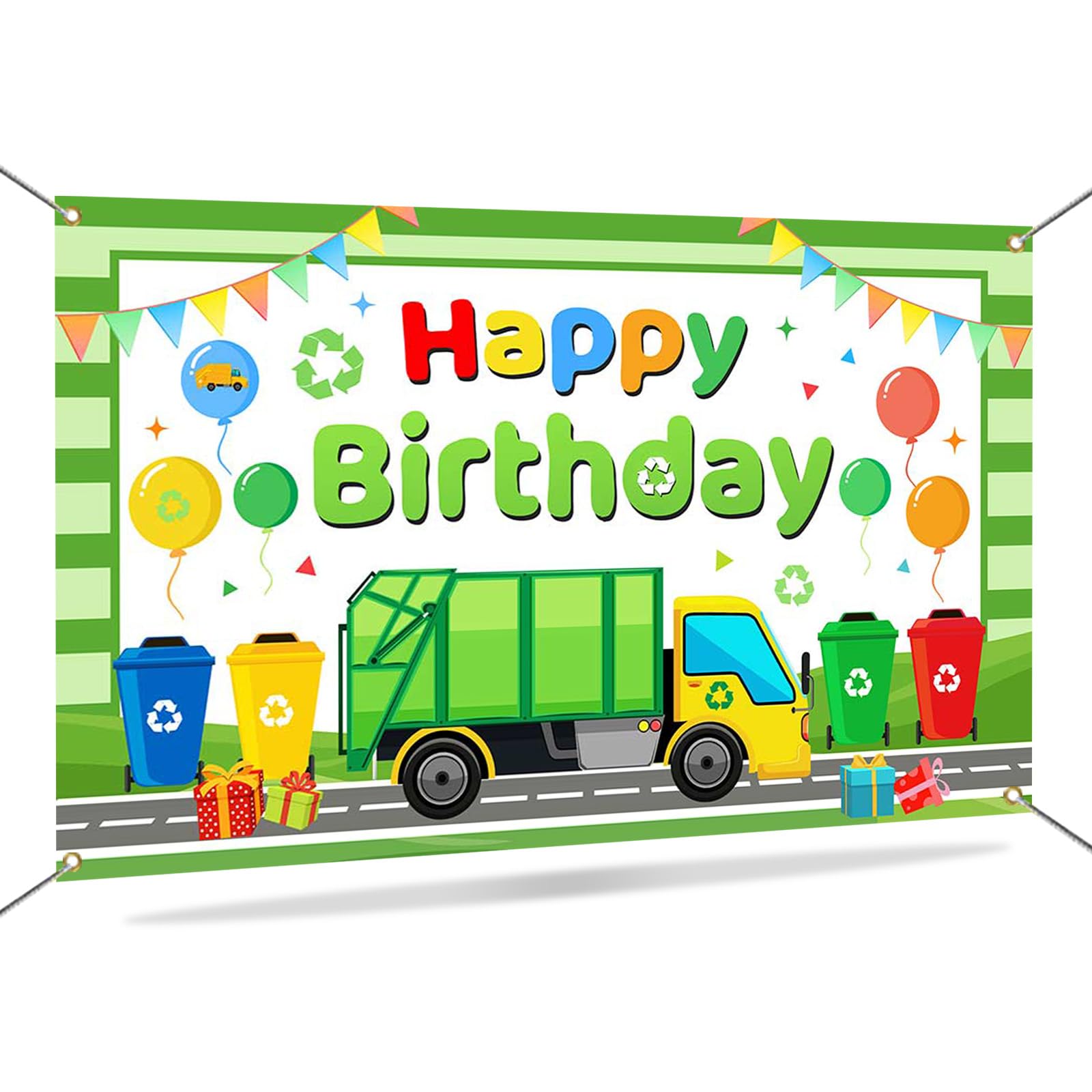 Garbage Truck Trash Trucks Happy Birthday Banner Backdrop