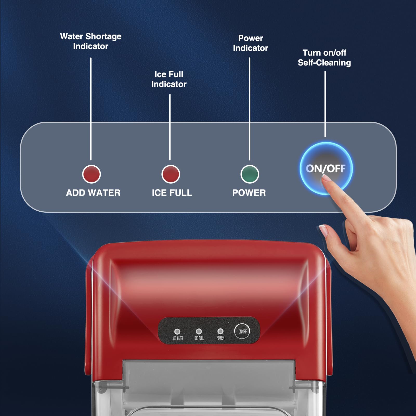 R.W.Flame Ice Makers Countertop, Portable Ice Maker Machine With Self-Cleaning, 26.5lbs/24hrs, 6 Mins/9 Pcs Bullet Ice, Ice Scoop And Basket, Handheld Ice Maker For Kitchen/Home/Office/Party,Red on Fridge.com - View 6
