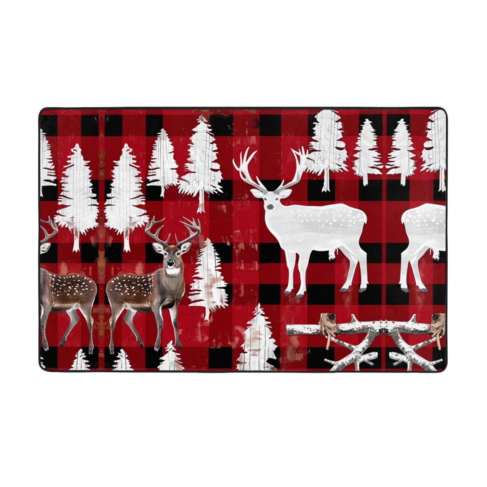 Tapis à poils longs en peluche pour salon design vache et sapin de Noël