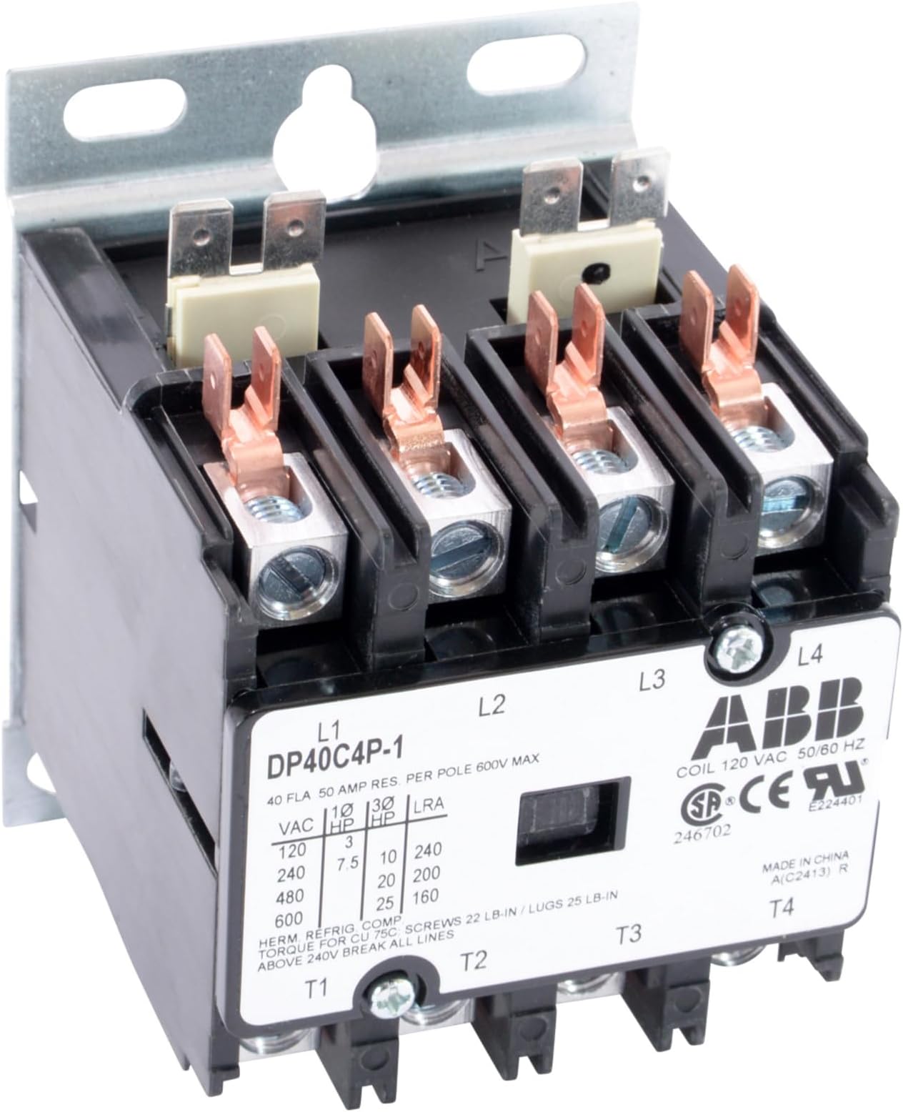 DP40C4P-1 40A, 4P, Definite Purpose Contactor
