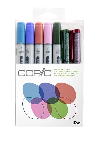 Copic Ciao Alcohol Markers Nature Doodle Kit, 5 Markers +
