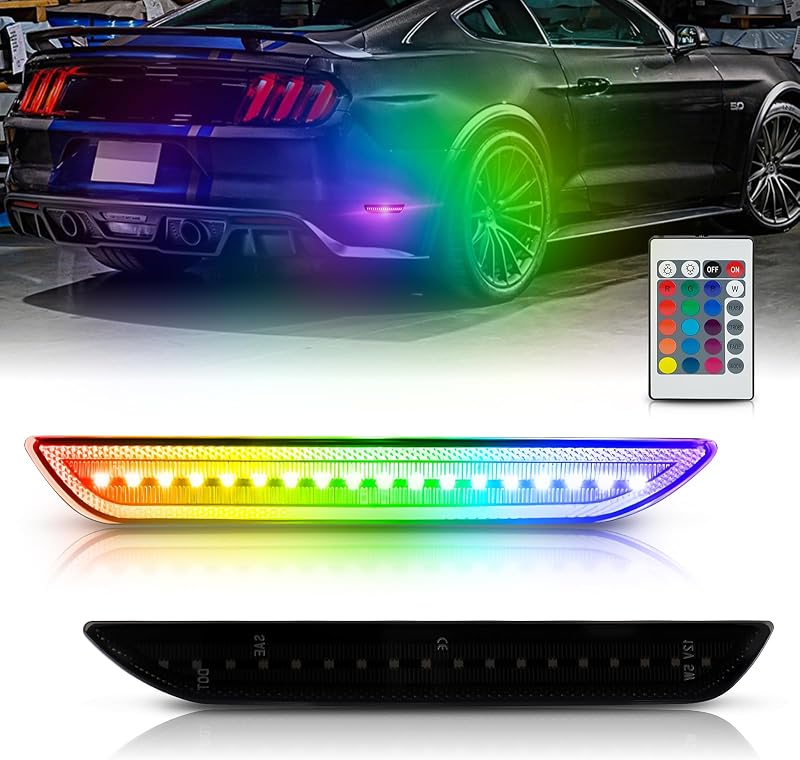 Luzes laterais de posição LED RGB Bestview para Ford Mustang 2015–2023 – Lente fumê, conjunto com 2