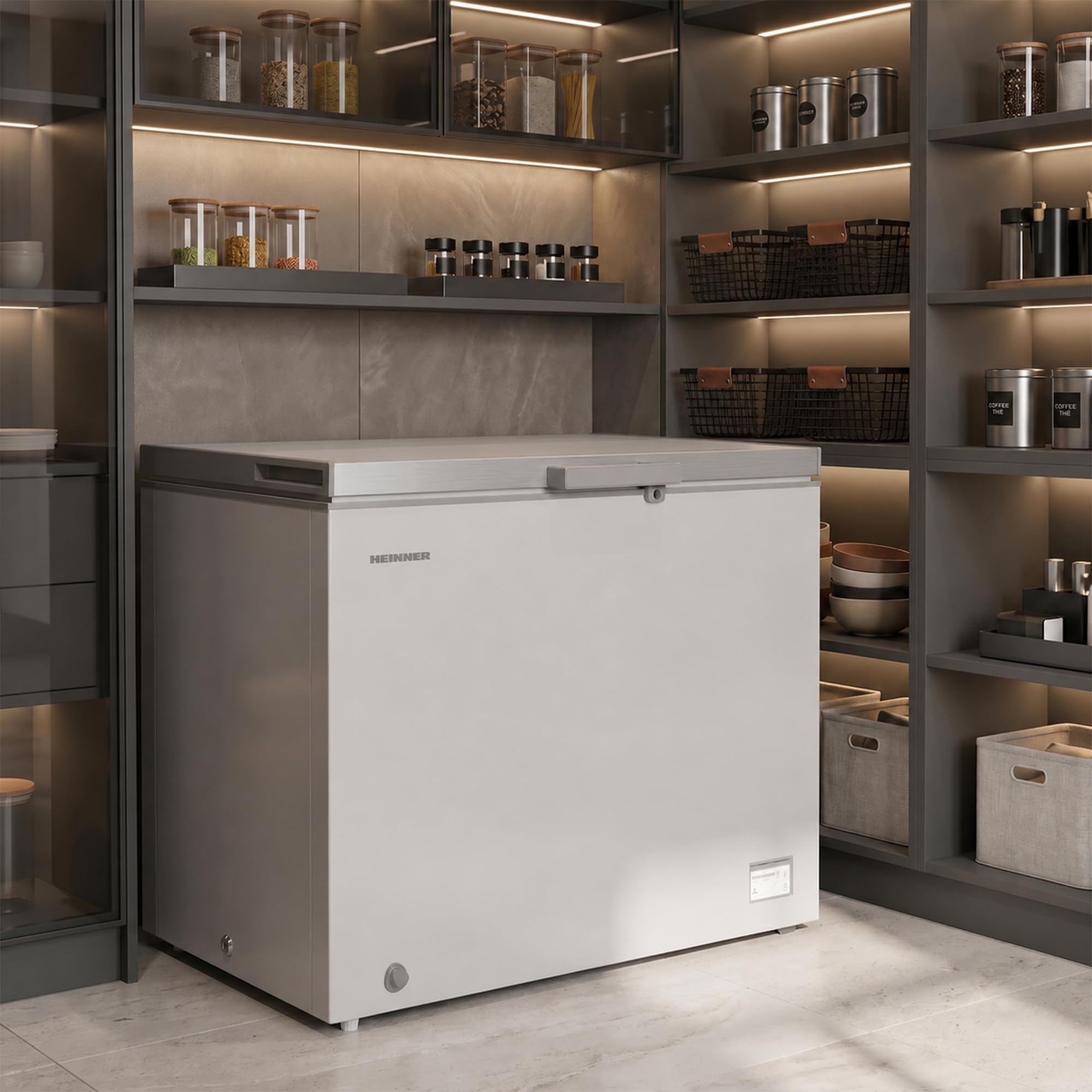 HCF‑HM246CSE++ – Gefriertruhe 246 L – Energieeffizient, Inverter‑Kompressor, Schnellgefrierfunktion, LED‑Display & Innenbeleuchtung, Silber – 5 Jahre Garantie