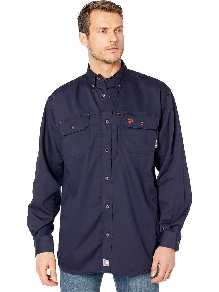 Navy Ariat FR Solid Vent Long Sleeve Work Shirt