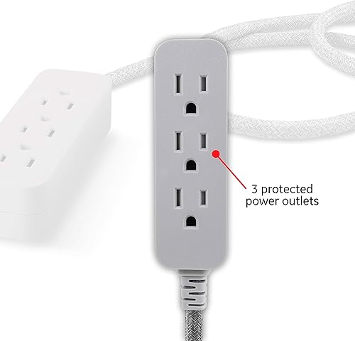 Miniatura 2 de GE Pro - Regleta de alimentación de 3 tomas con protección contra sobretensiones, cable de extensión trenzado de diseño de 8 pies, conexión a
