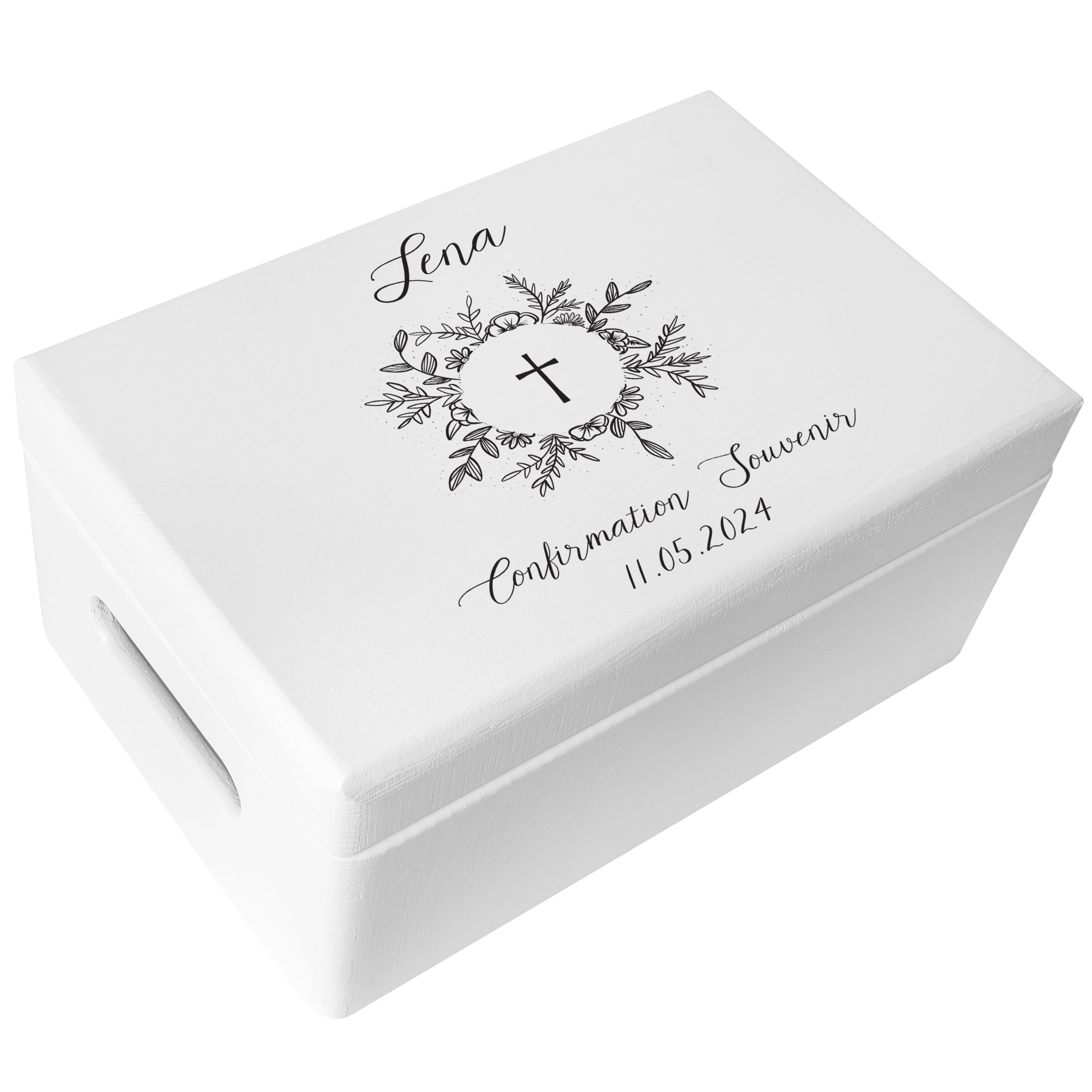 Creative Deco Personalised First Holy Communion/Confirmation Gift for Girls or Boys - Cross | Unique Custom Boxes | White Customised Wooden Storage Box with Hinged Lid | Keepsake/Decoration