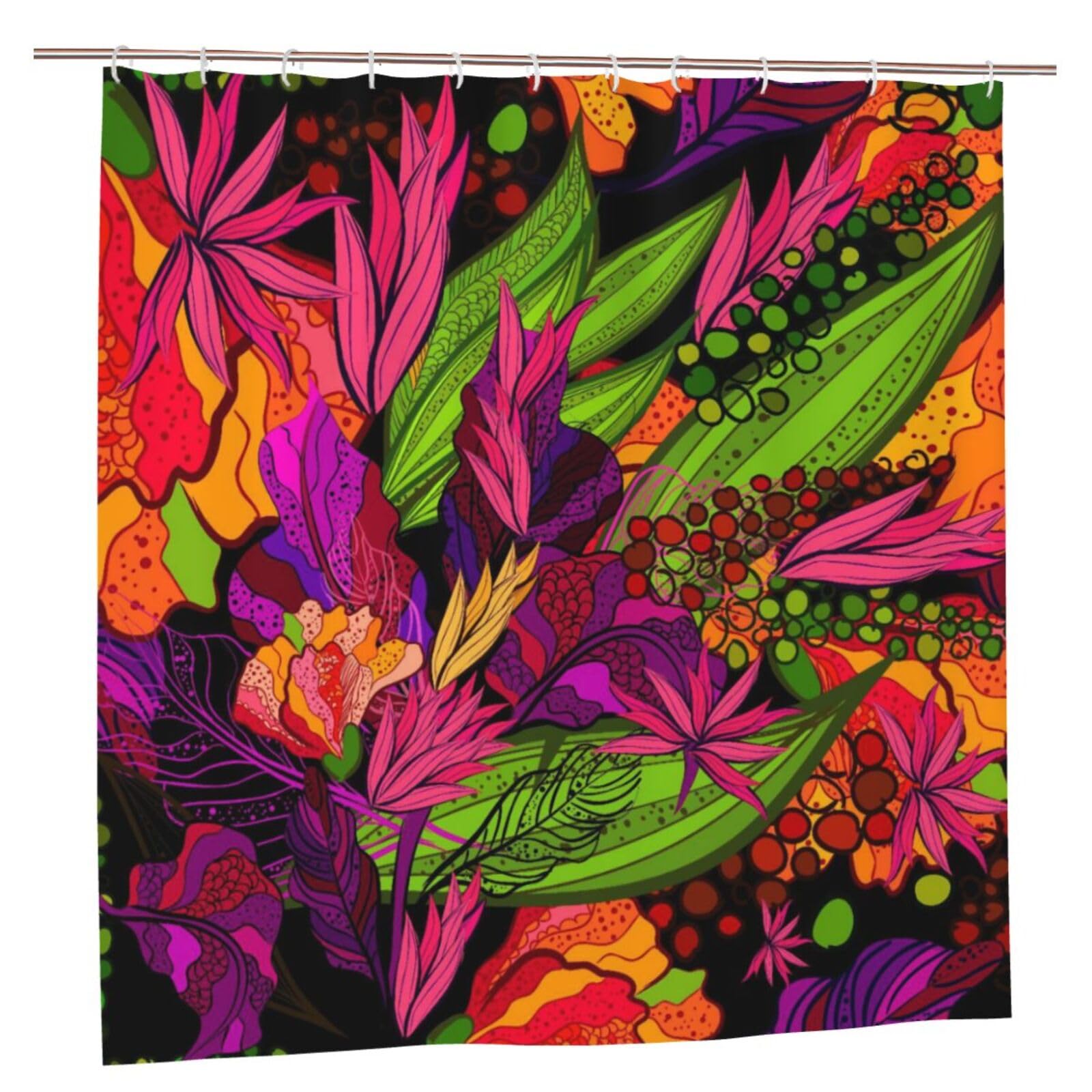 Oudrspo Polyester Fabric Shower Curtain - 70x70 Inch with Metal Grommets, Artistic Privacy Design, Seamless Background of Bright Rainbow Colored Flowers