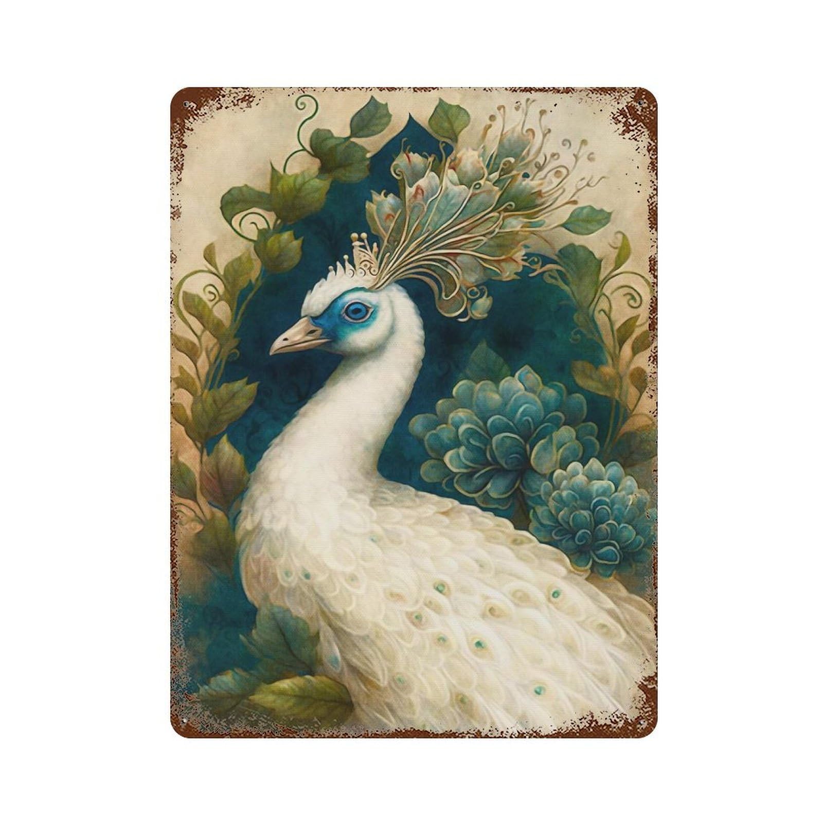 Distressed Metal Wall Sign The Peacock 15.7"x11.8", Vintage Wall Decor for Garage, Bar And Workshop Decor