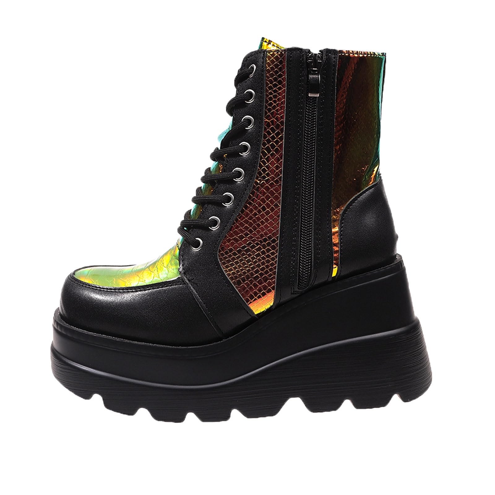 Generico Stivaletti Donna Plateau Tacco Grosso con Cerniera Laterale Comodi da Indossare Colori Moderni Suola Antiscivolo Design Elegante per Ogni Occasione