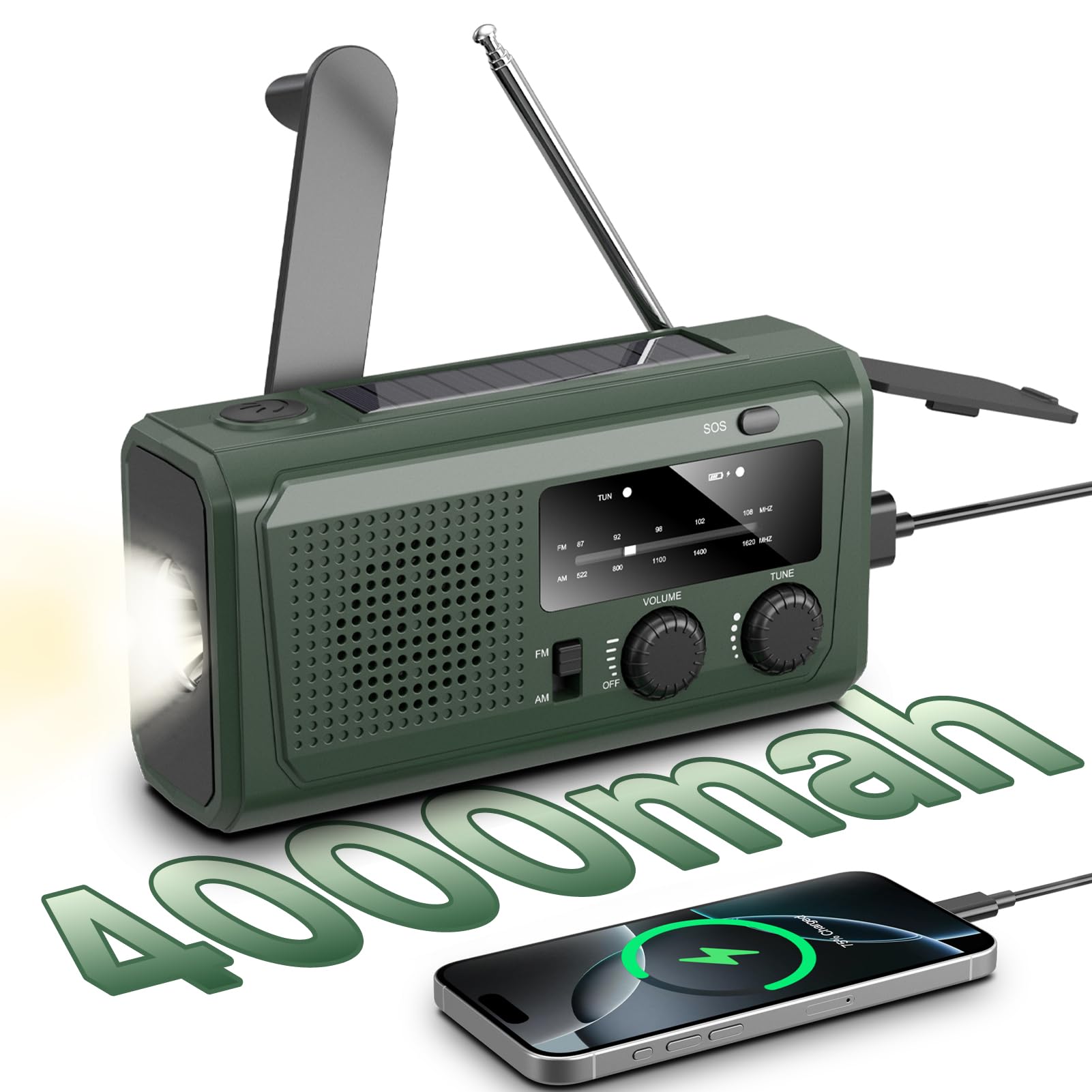 Radio a manovella 4000mAh con solare e dinamo, radio AM/FM d'emergenza