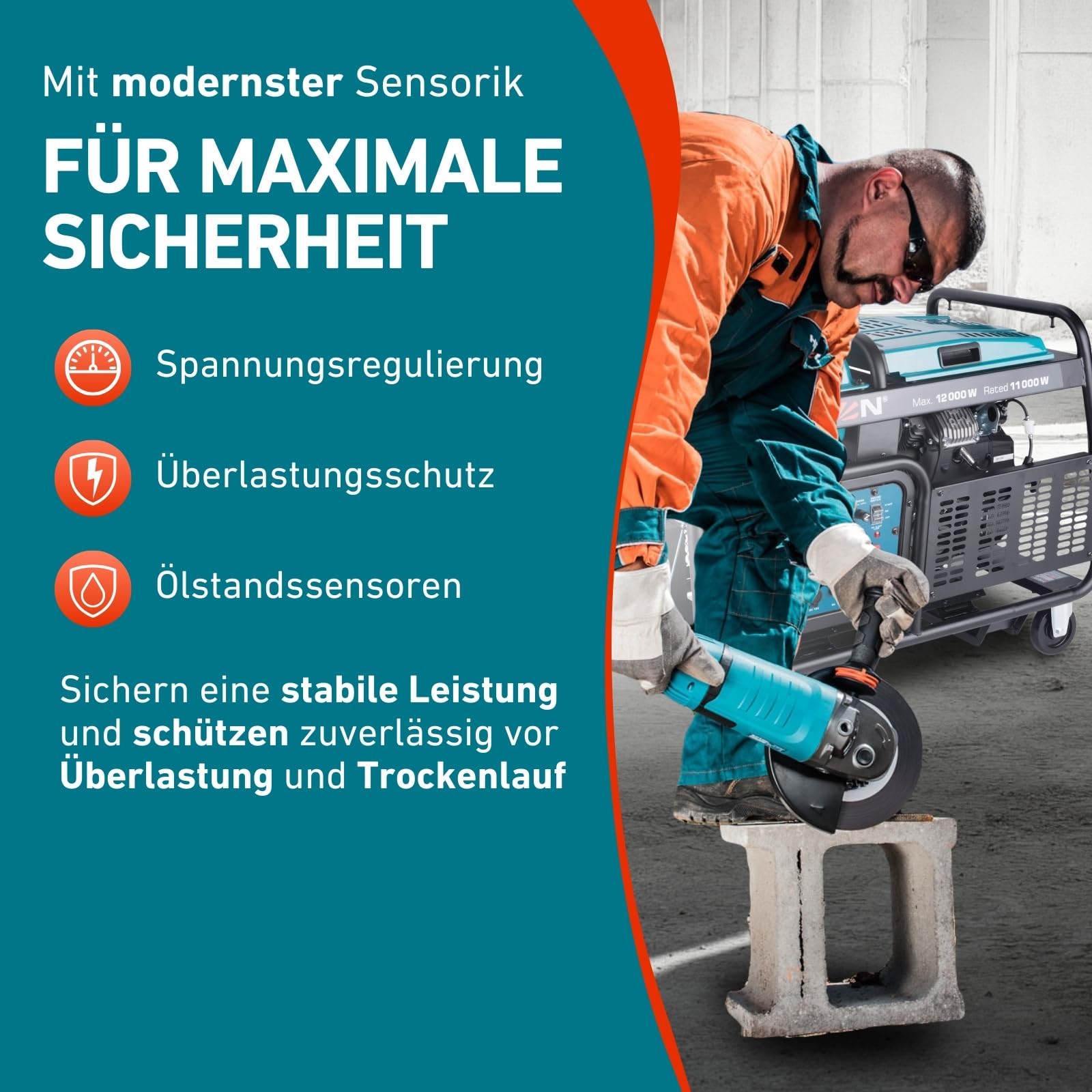 Heron Stromgenerator Benzin 23,5PS I 12 kW / 15kVa (400V) & 12kW (230V) I Stromerzeuger mit 30L Tank, Fahrgestell & Elektrostarter I mobiles Stromaggregat mit AVR-System