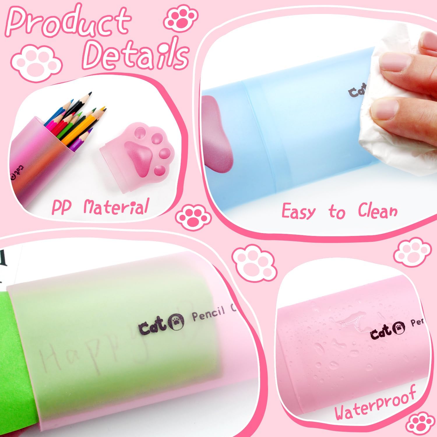 Benvo Cat Paw Pencil Holder Plastic Kitten Paw Pencil Case Box Storage Organizer Container for Stationery Pencils Pens Rulers Office Portable Desk Accessories (Pink & Light Blue, Pack of 2) image 3