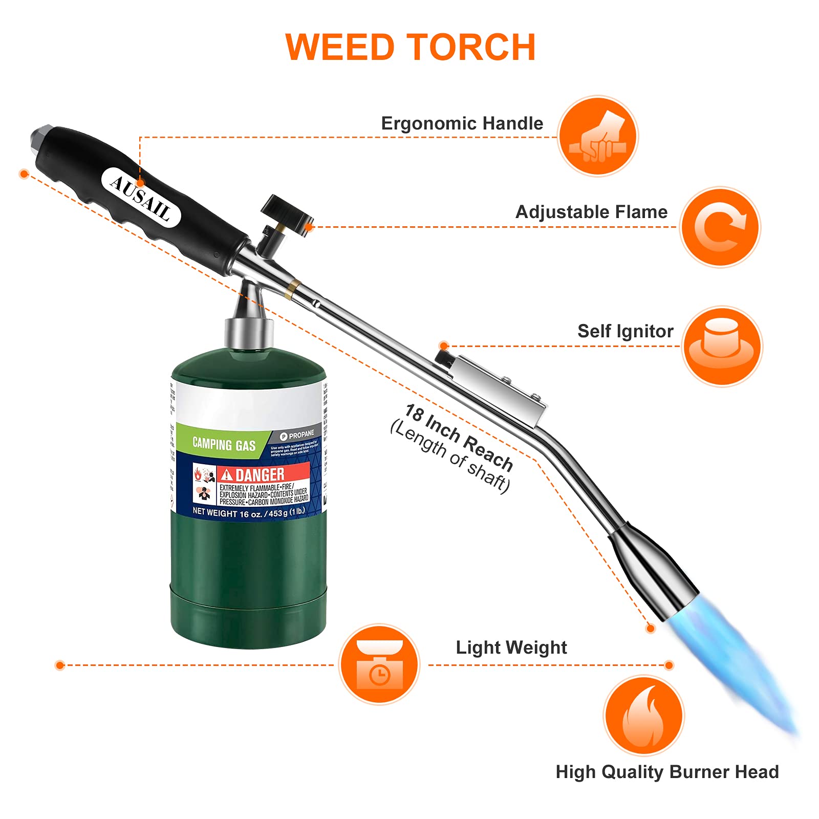 Buy Grill Torch Charcoal Starter, Propane Charcoal Lighter 30,000BTU