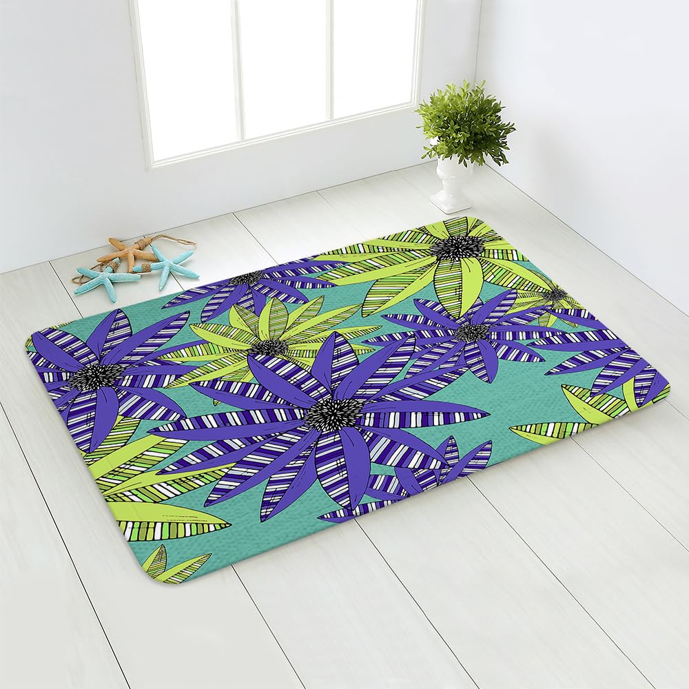 Tapis entree cuisine et couloir aux motifs de fleurs vertes 40x60