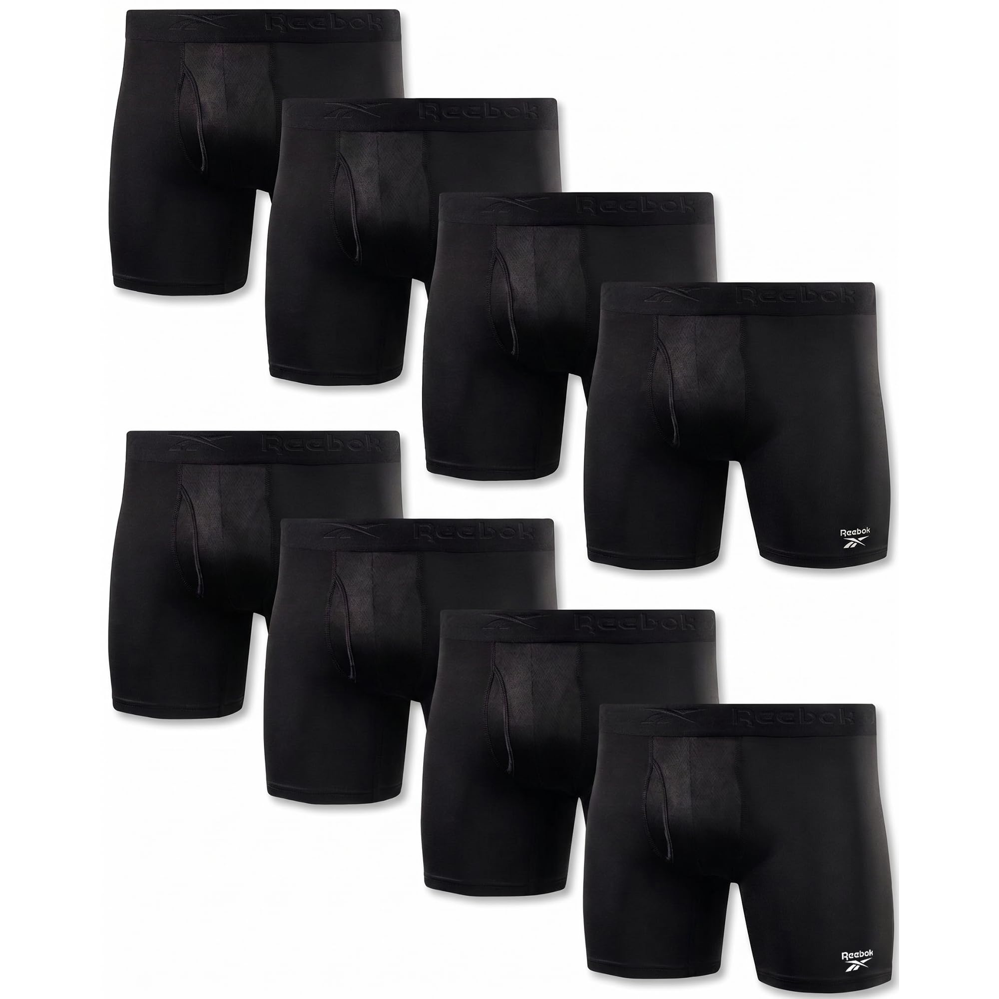 Reebok Męskie bokserki Performance Boxer z funkcjonalnymi Fly (8 sztuk) (czarny, rozmiar X-Large)