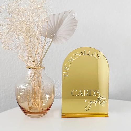 Miniatura 7 de Letrero de arco acrílico dorado de 5 x 7 pulgadas con soporte, paquete de 10 letreros acrílicos con arco dorado en blanco con base para números de