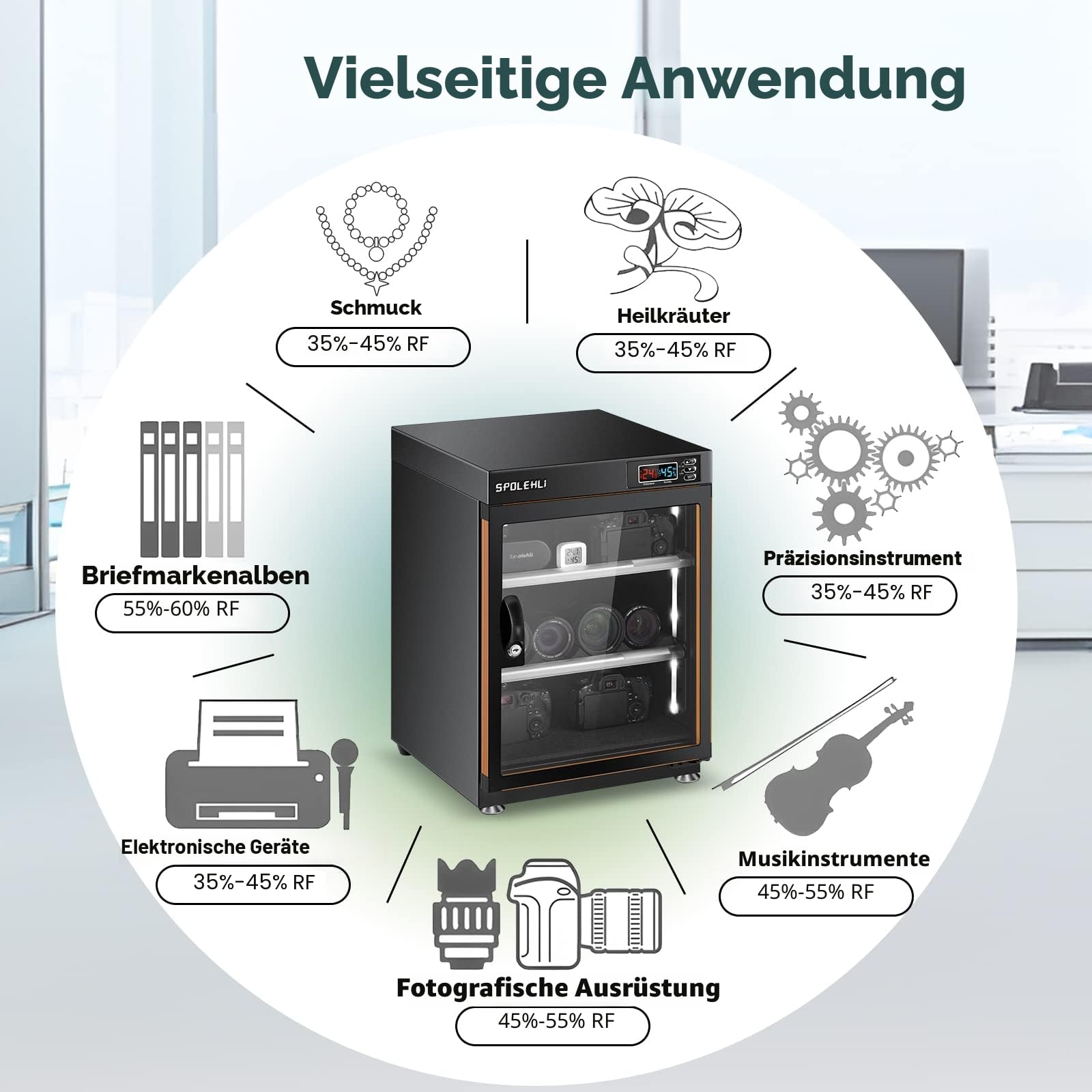 Kamera Trockenschrank Digitaler Luftentfeuchter 70L Elektronische Trockenbox und energiesparenden LED-Lichtern für die Aufbewahrung von Kameraobjektiven und elektronischen Geräten(EU Version)