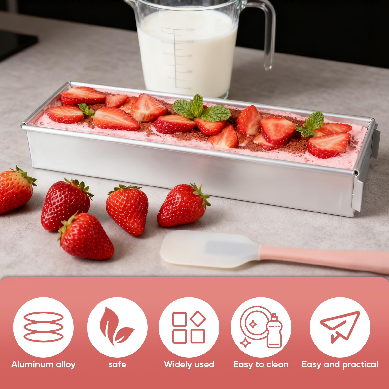 Moule à Tiramisu Rectangulaire, Moule à Gâteau Tiramisu Moule Tiramisu Antiadhésif en Alliage D'aluminium non toxique avec 2 Spatules pour Gâteaux Brownies Gâteaux au Fromage （41.7*10*6cm）