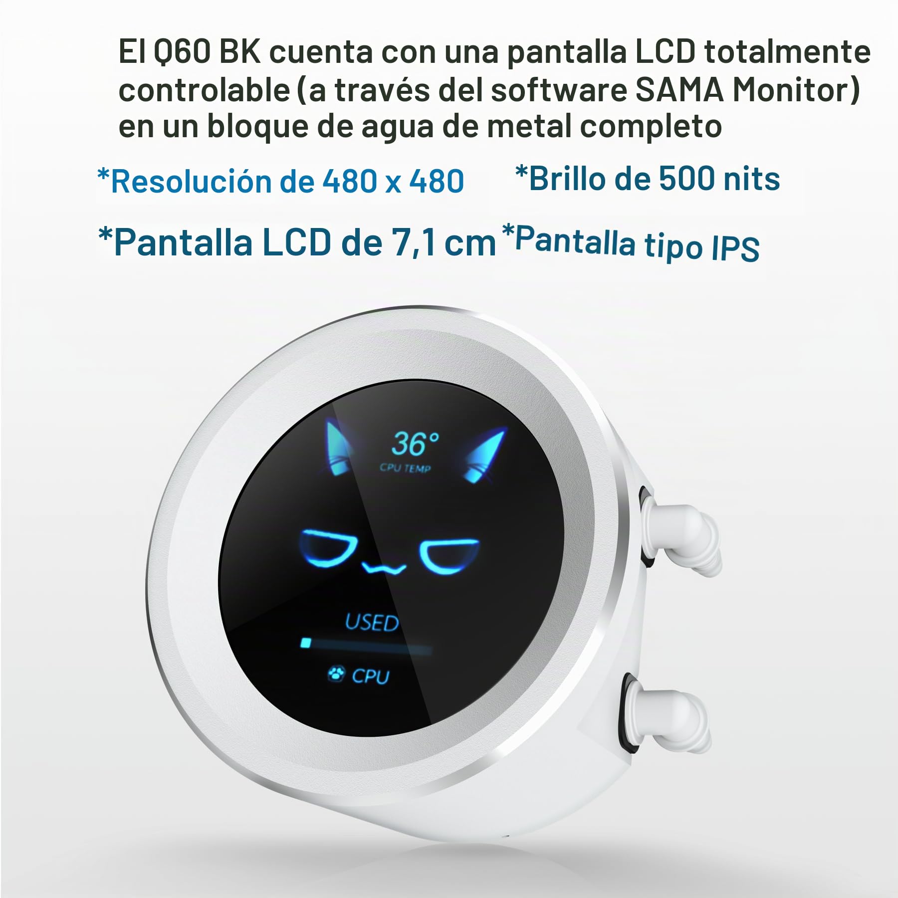 SAMA Q60 Disipador de CPU AIO de 360 ​​mm con pantalla LCD de 2,8" extraíble magnéticamente,ventiladores modulares XT120, aspas LCP, soportes adicionales, 115X, 2011, 1200, 1700, 1851, AM4, AM5 Blanco