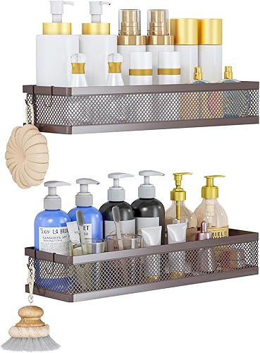 Miniatura 15 de PUSDON Cesta de metal para colgar en la pared, 2 paquetes, apta para múltiples escenas, barandilla negra grande Barandilla negra,bronce,Barandilla