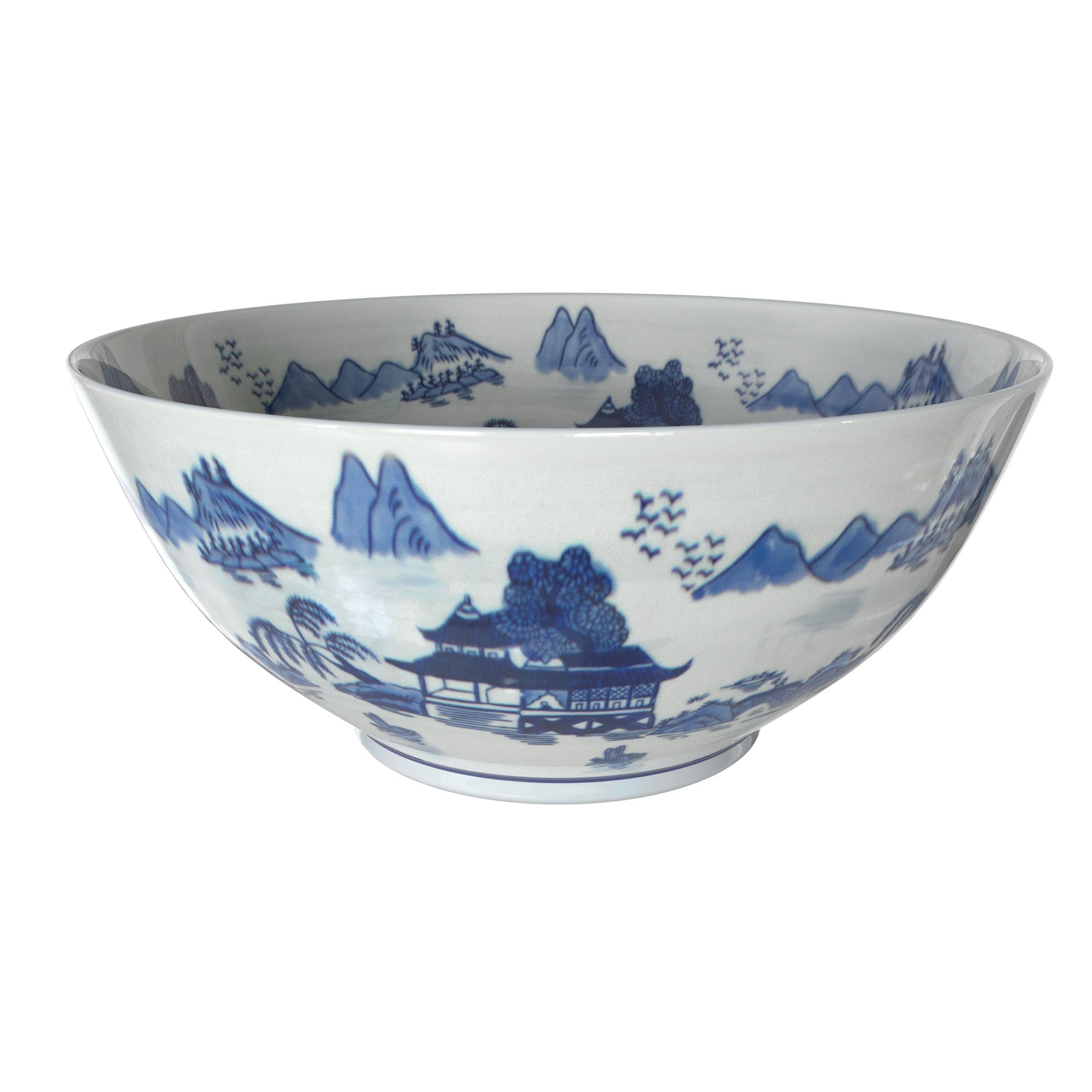 Red Lantern 14" Landscape Blue & White Porcelain Bowl Vase for Centerpiece in Kitchen Dining Living Room Bedroom with Boho Eclectic Modern Contemporary Classic Traditional Style Decor