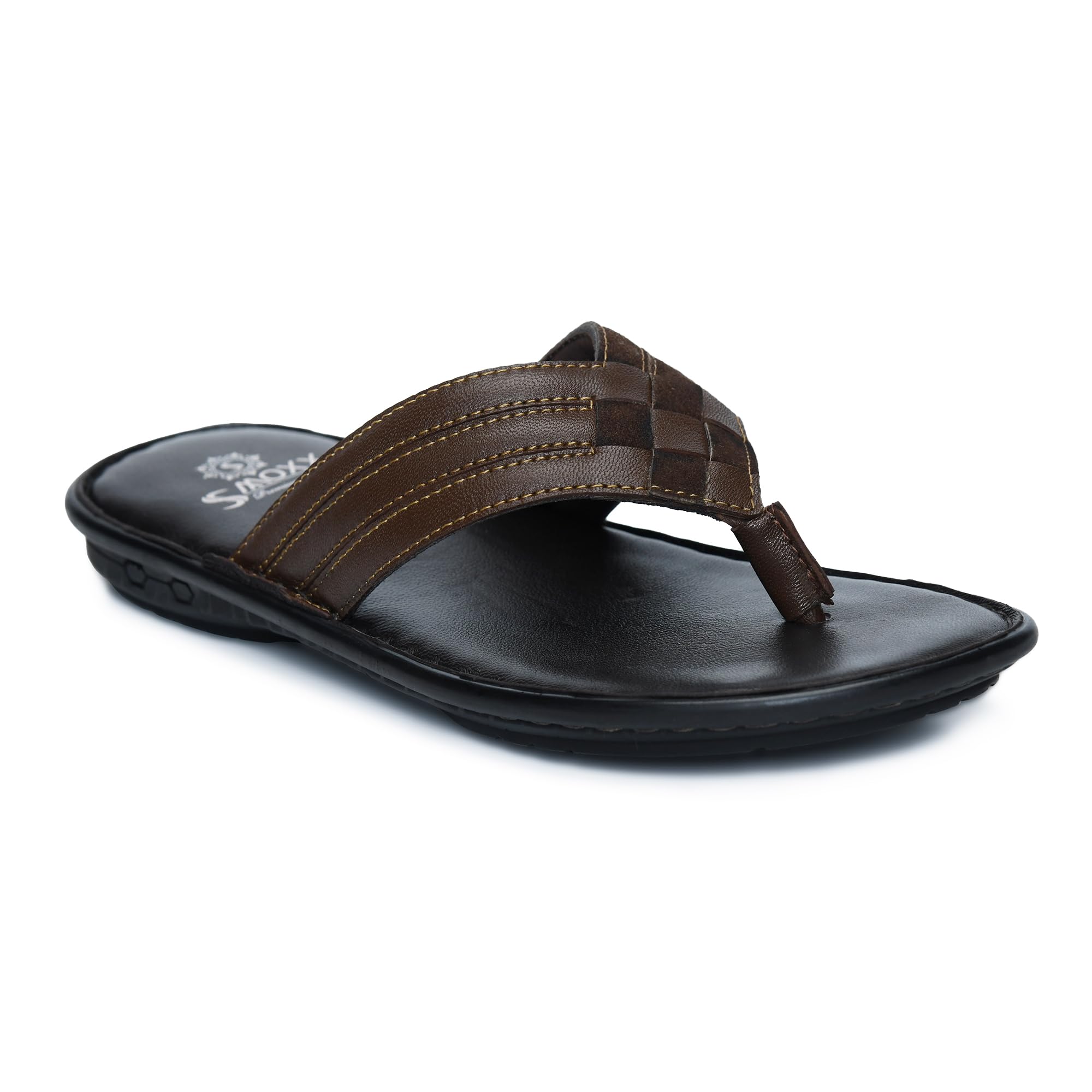 SMOXX Mens Solid Casual Flat Slippers Footwear, Leather Slip-on V Shape Fashion Slipper Chappal for Men, Cushioned Insole, Anti Skid, (Tan, 6) (B0DGGX7R3L) Amazon Price History, Amazon Price Tracker