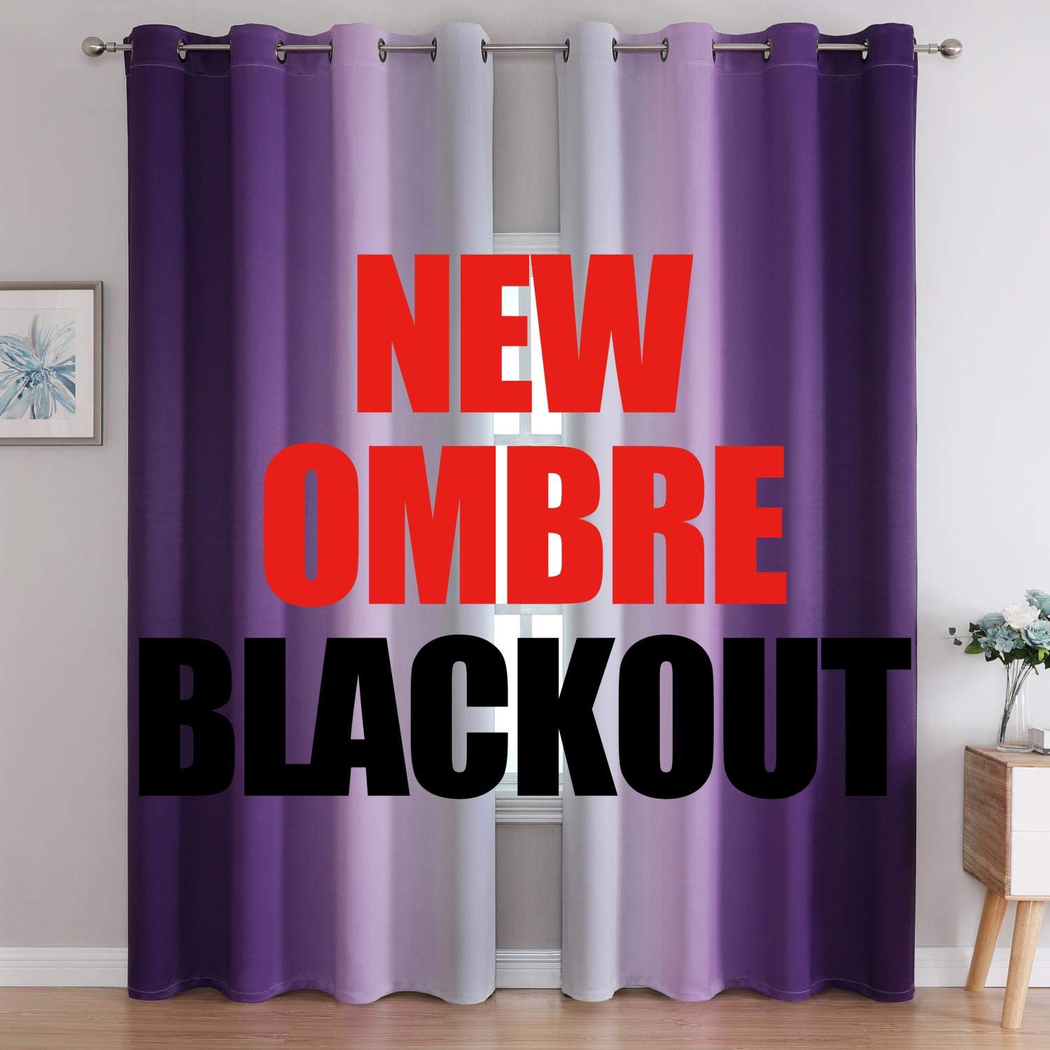 G2000 Blackout Curtains & Drapes for Bedroom Living Room 84 Inches Long Purple and Greyish White Room Darkening Window Treatments Ombre Thermal Insulated Light Blocking Grommet Backdrop 2 Panels Set