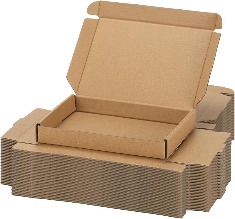 7x5x1 inch Small Shipping Boxes, Set of 30 Mailing Boxes, Brown | 30 Smile Stickers, Single Corrugated, DIY Cardboard, Easy Fold, Shape Well, Self locking, Card Shipping, Business Packaging