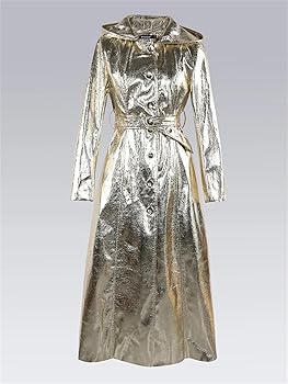 Women Autumn Vintage Maxi Silver Shiny Patent Faux Leather