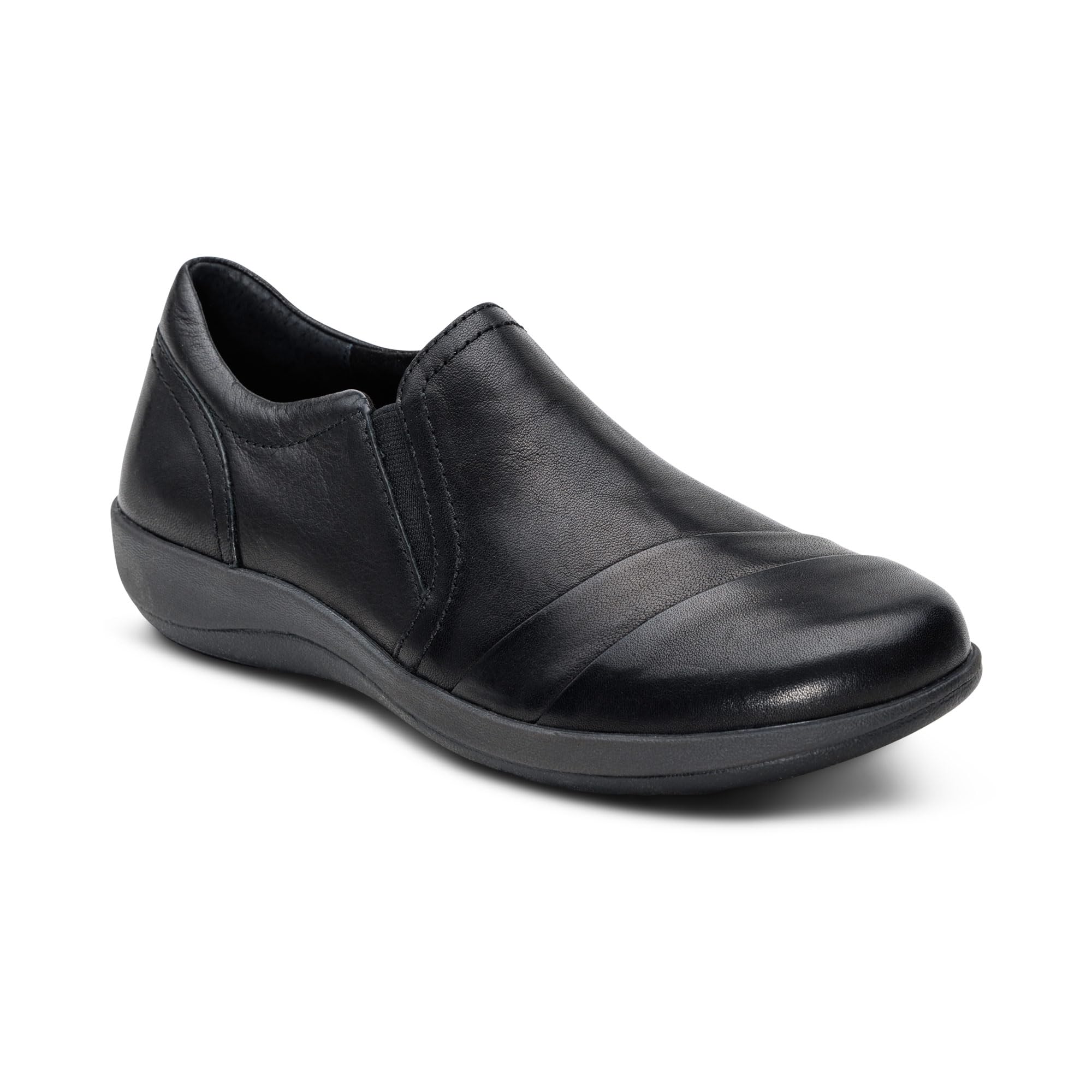 Aetrex Womens Helena Arch Support Slip-On Shoes Leather Upper Removable Insole Stretchy Gore Padded Heel Lightweight EVA Midsole